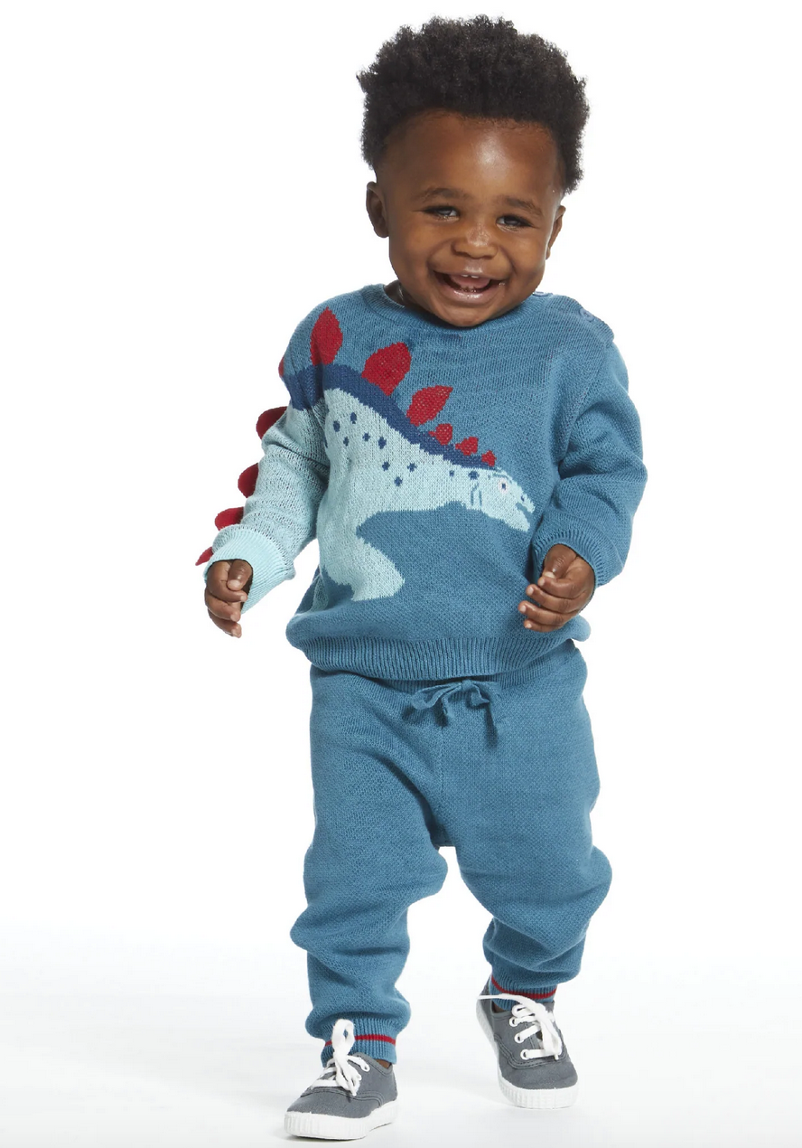 Andy & Evan Teal Stegosaurus Sweater Set - Little Birdies