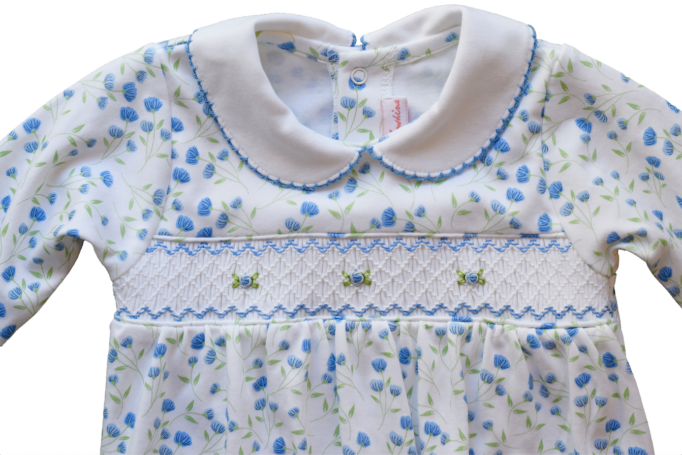 Arabella Blue Floral Smocked Footie