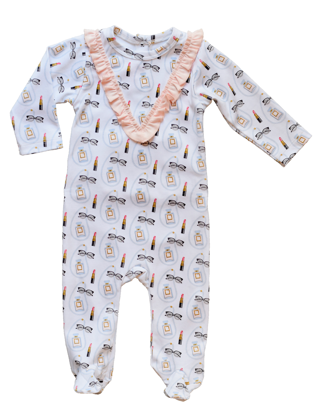 pineapple sunshine coco print girls footie with ruffle