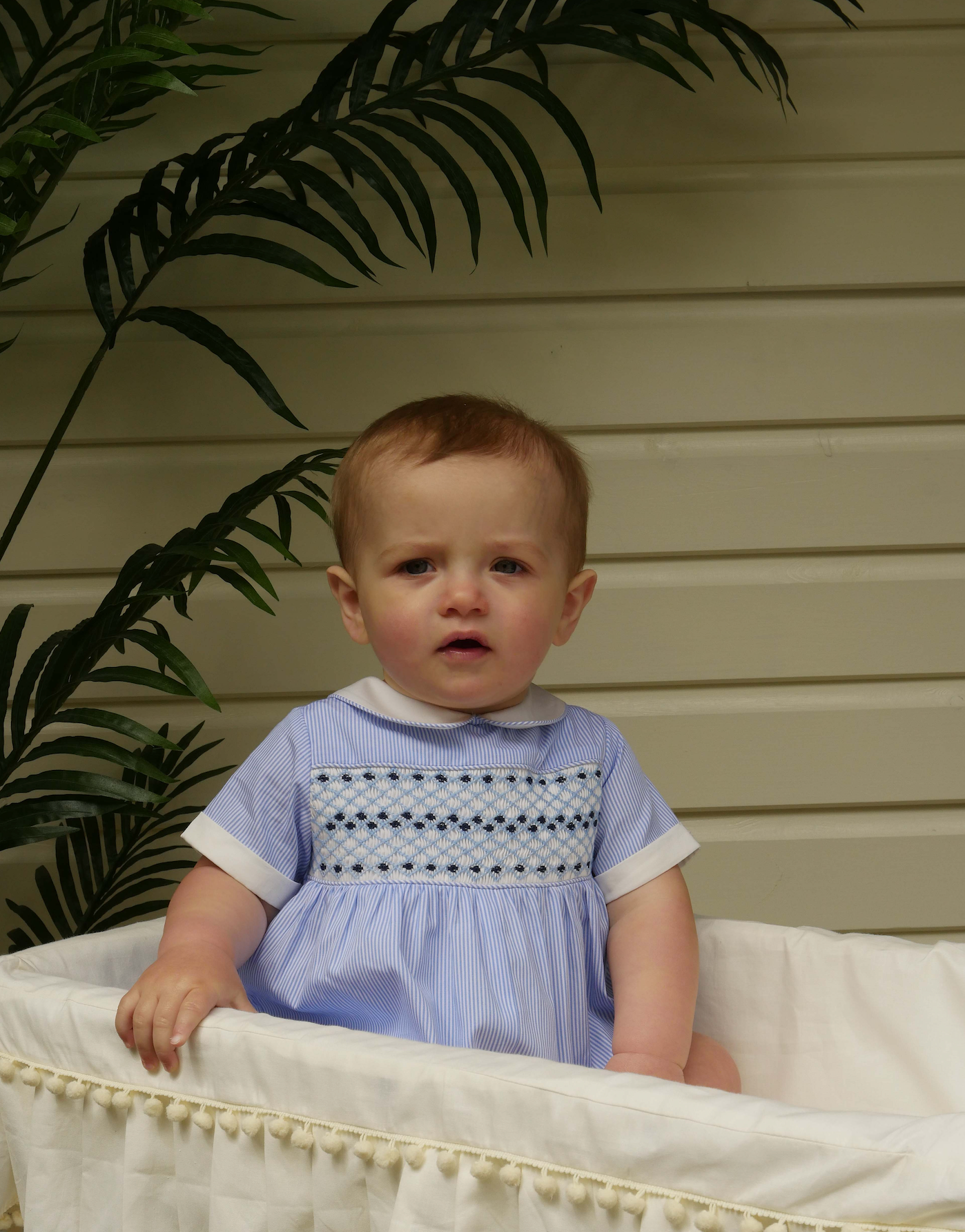 Blue Striped Smocked Romper