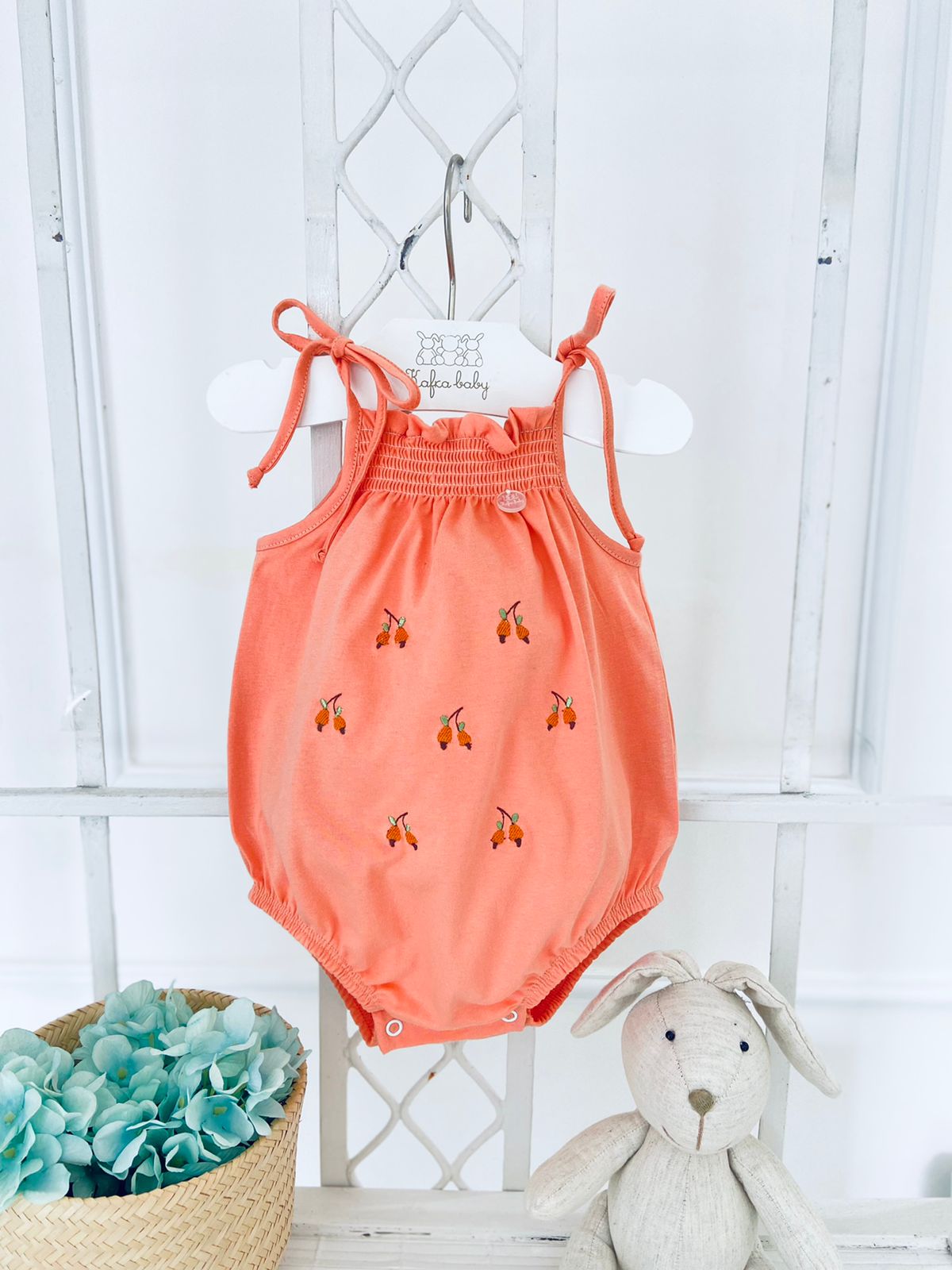 Kafka Baby Smocked Bubble with Embroidered Cashew Fruit - little birdies