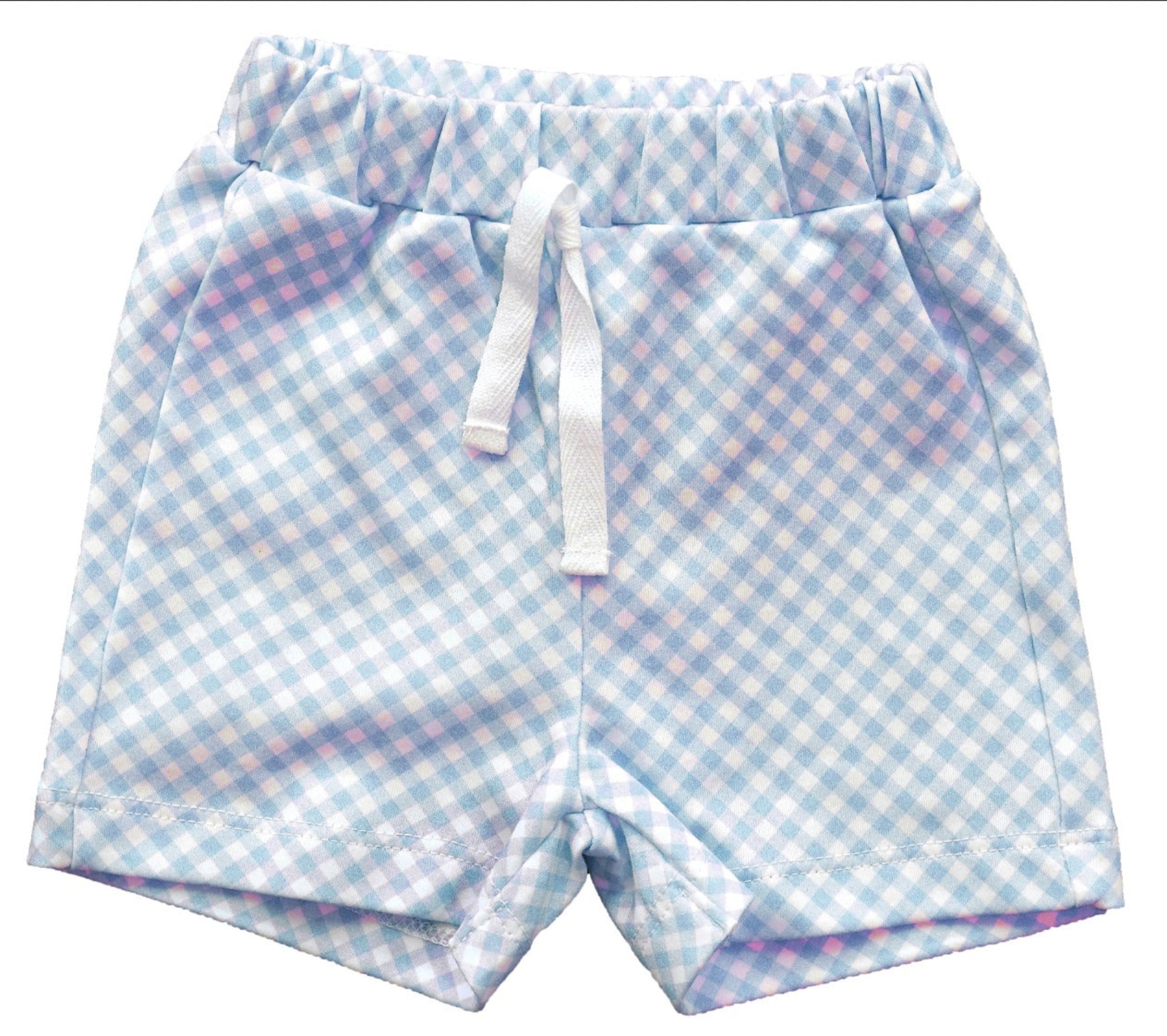 Pineapple Sunshine Blue Gingham Pima Cotton Shorts