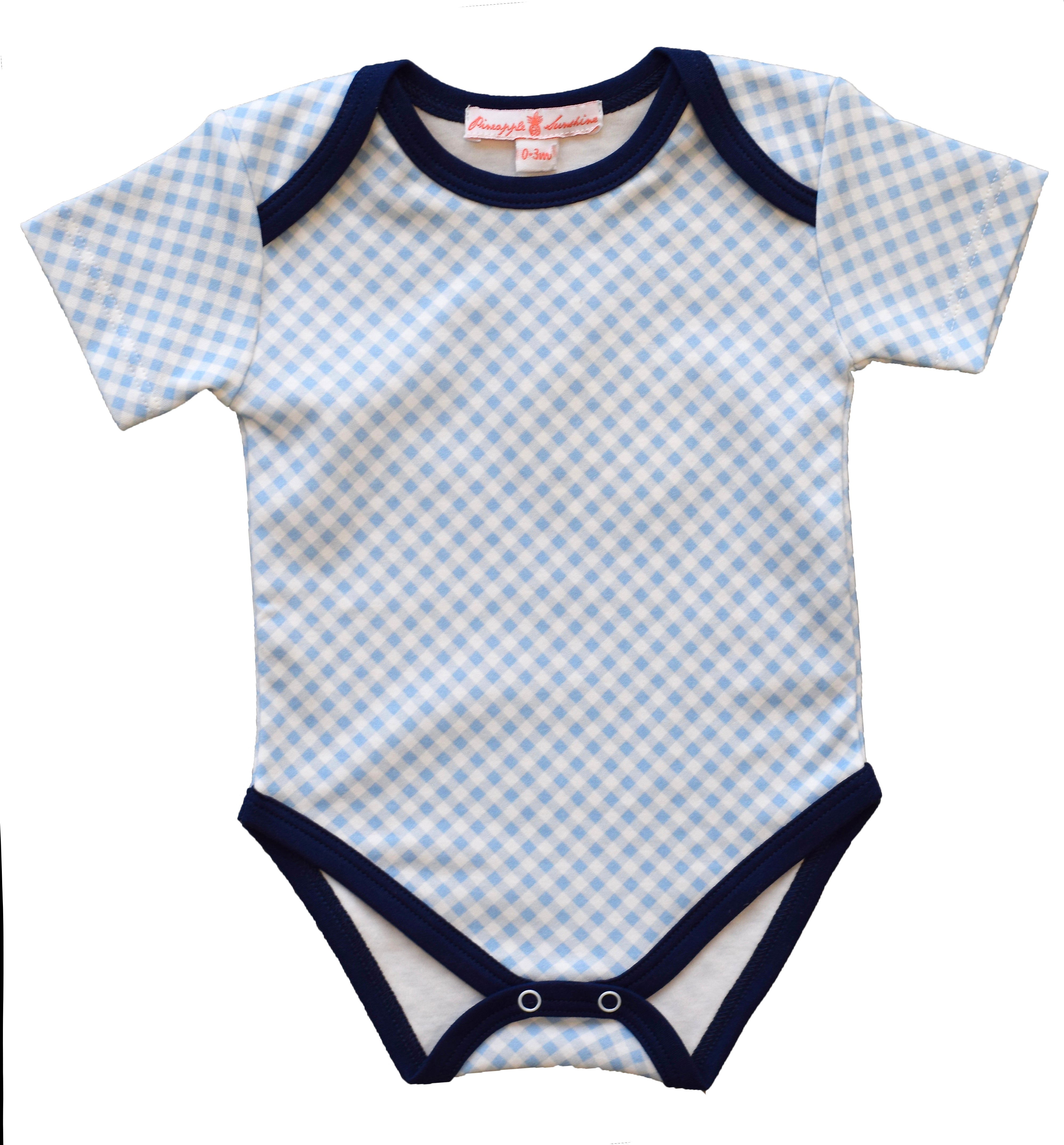 pineapple sunshine blue gingham onesie