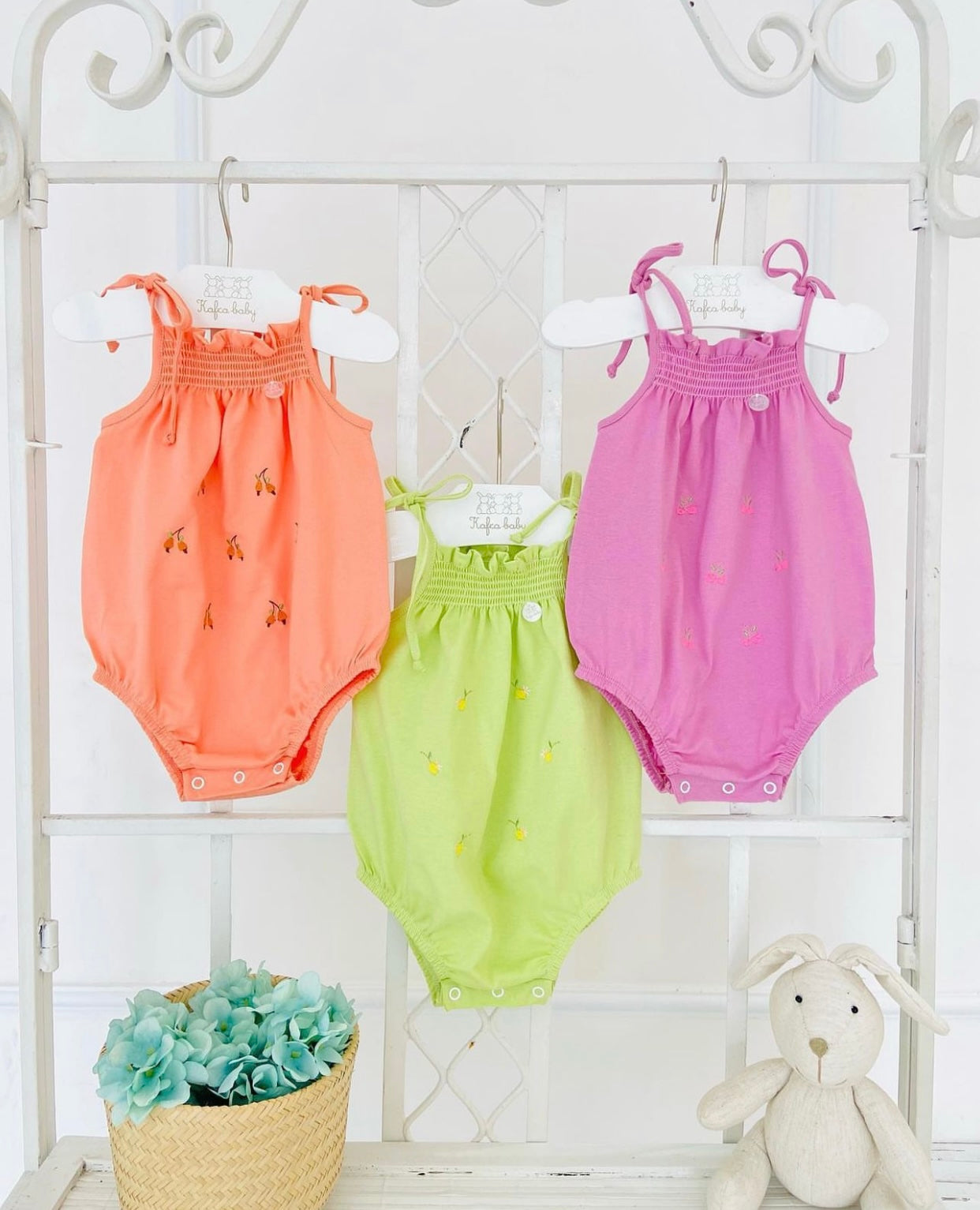 Kafka Baby Smocked Bubble with Embroidered Cashew Fruit - little birdies