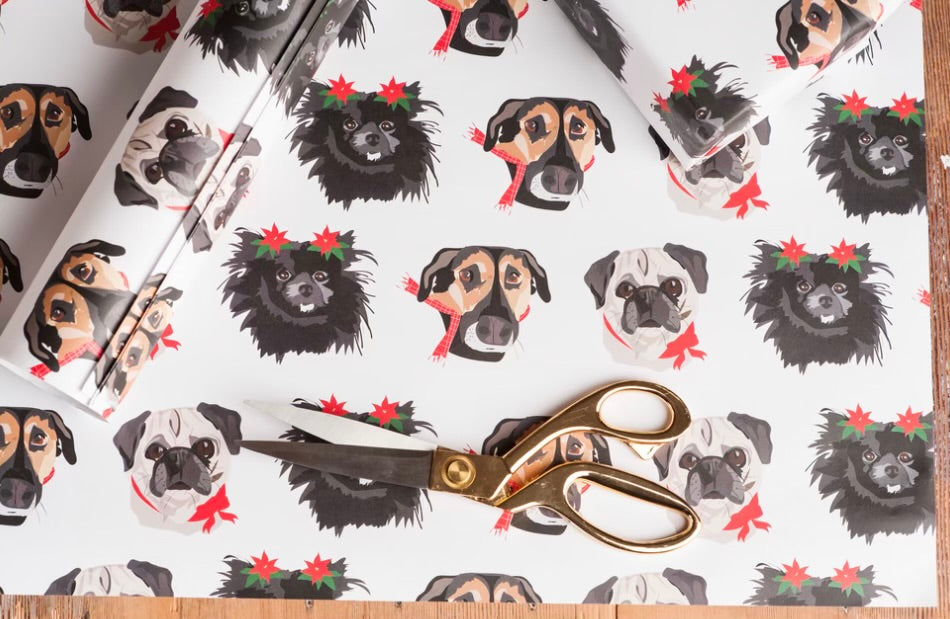 Noble Friends custom pet portrait gift wrapping paper