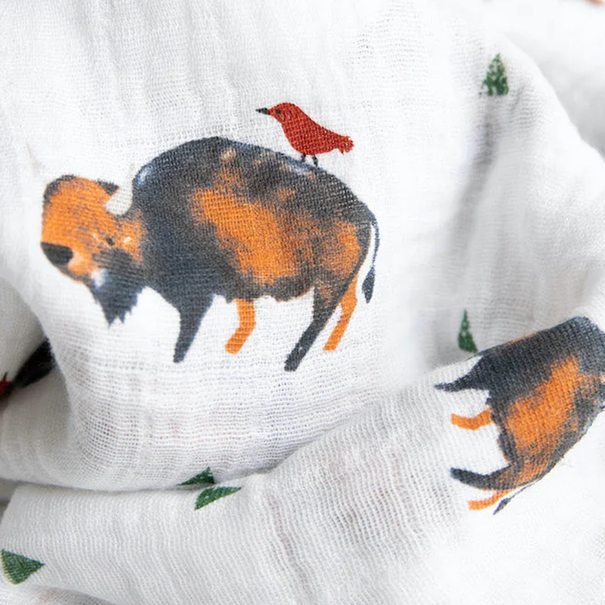 Cotton Muslin Swaddle Blanket - Bison - Little Birdies