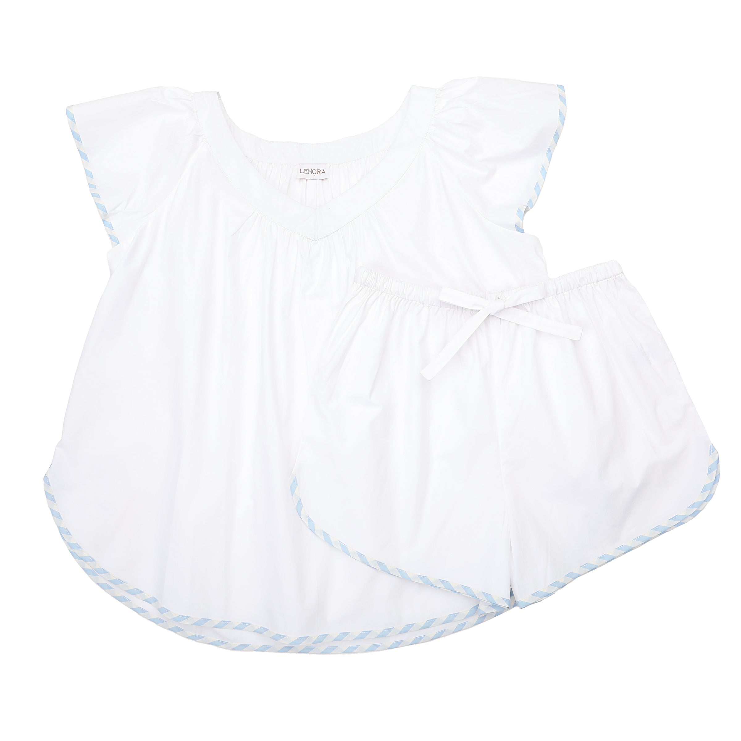 SCALLOPED TAPE TRIM COTTON SHORT PAJAMAS