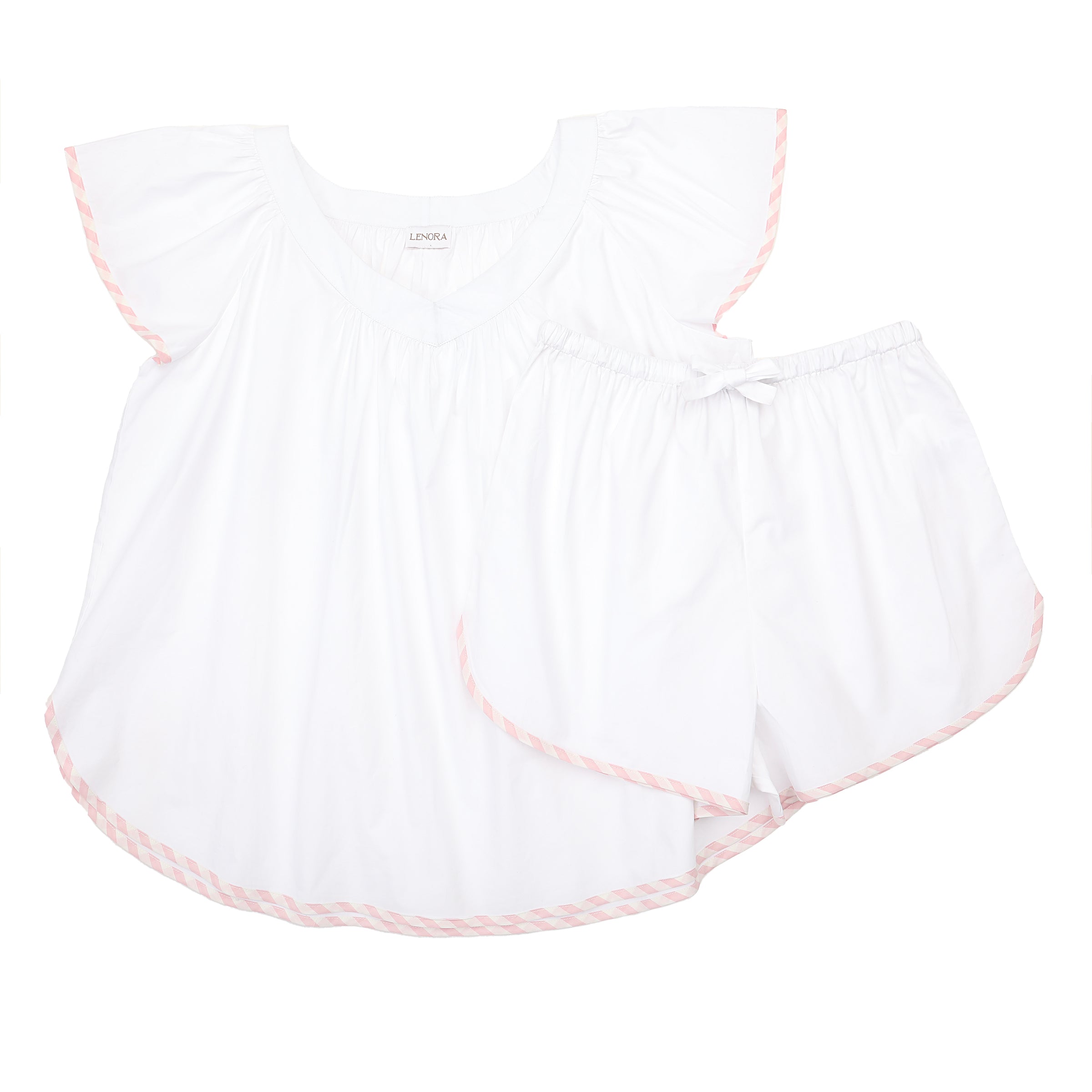 SCALLOPED TAPE TRIM COTTON SHORT PAJAMAS