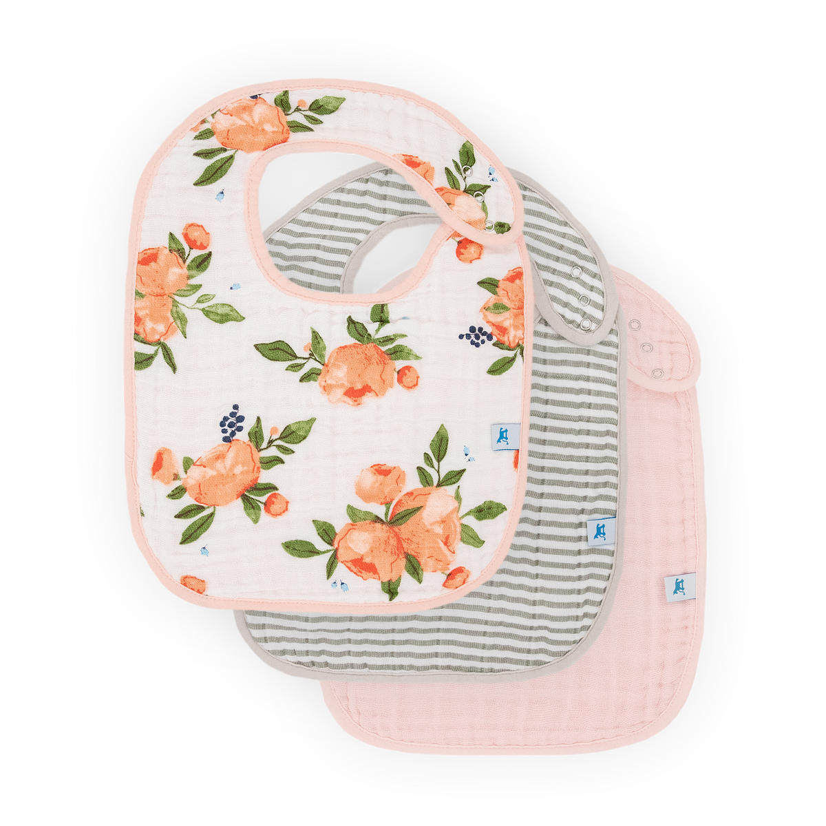Cotton Muslin Classic Bib 3 Pack - Watercolor Roses 2