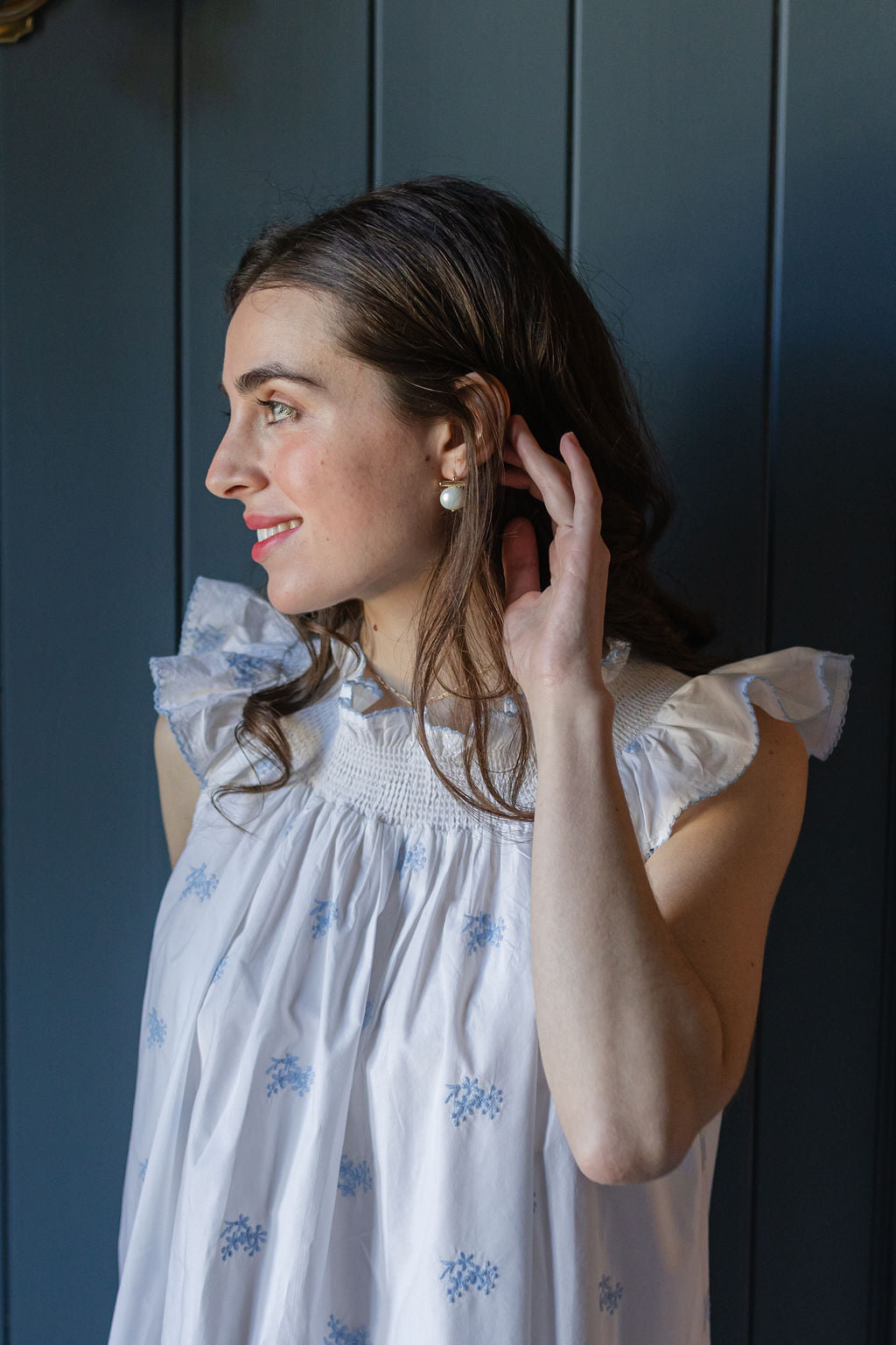 RUCHED COTTON EMBROIDERED NIGHTGOWN