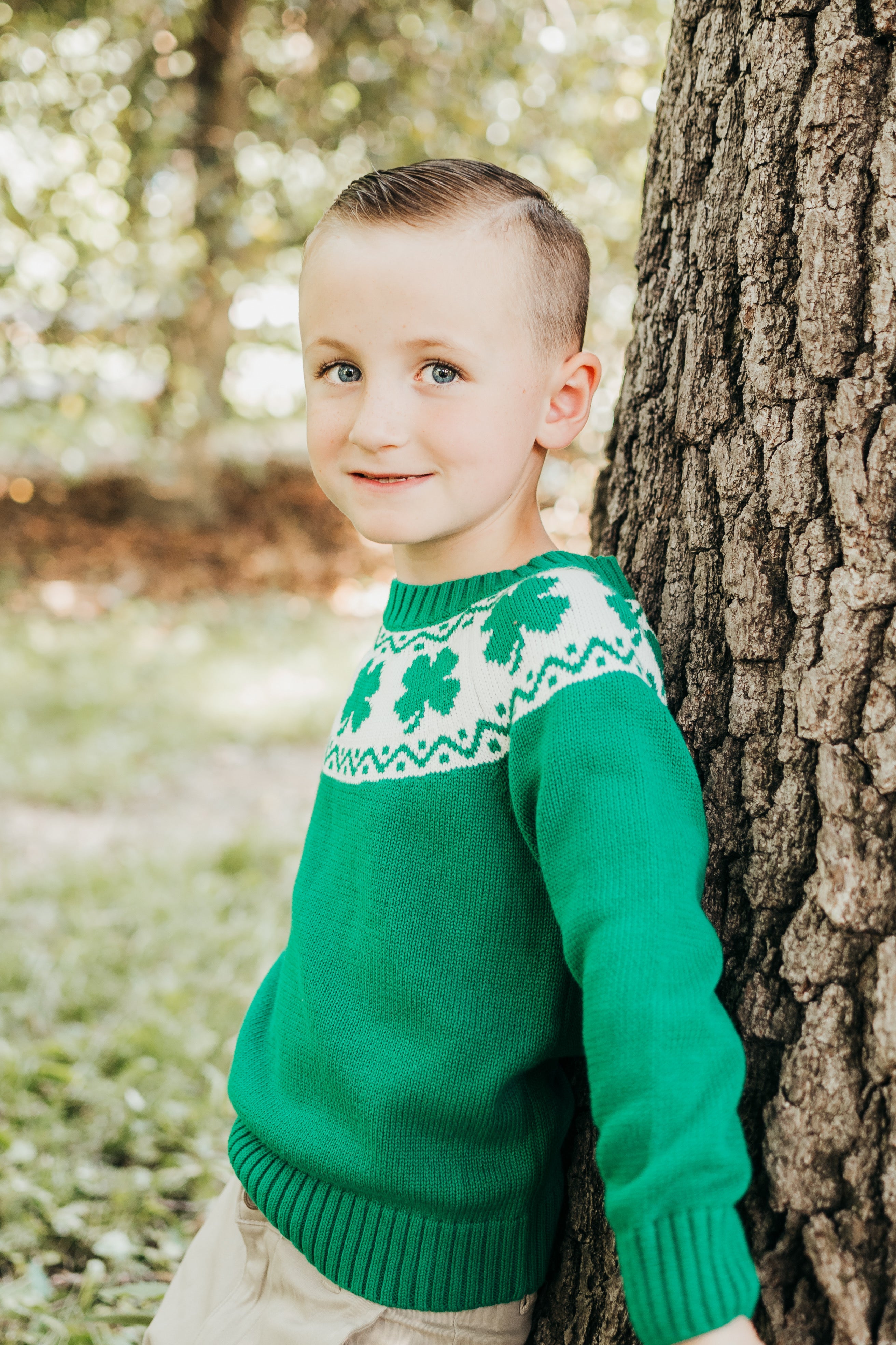 Maddie & Connor Co. Green Unisex Lucky Clover Sweater for St. Patricks Day fun - Little Birdies Boutique