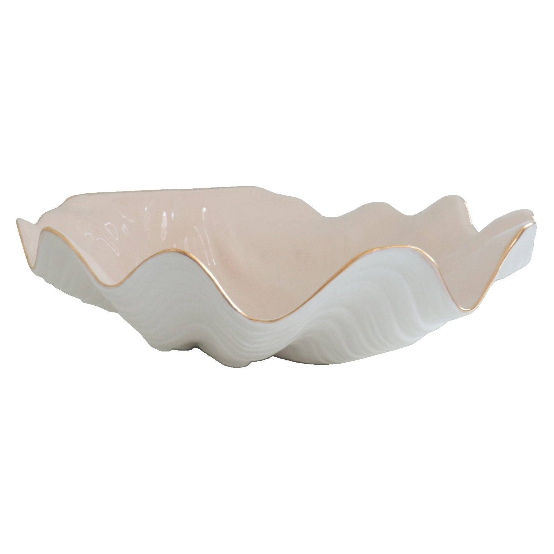 Lo Home by Lauren Haskell Designs Clam Shell Bowl with 22K Gold Accent: Large / Pink - Littlel Birdies