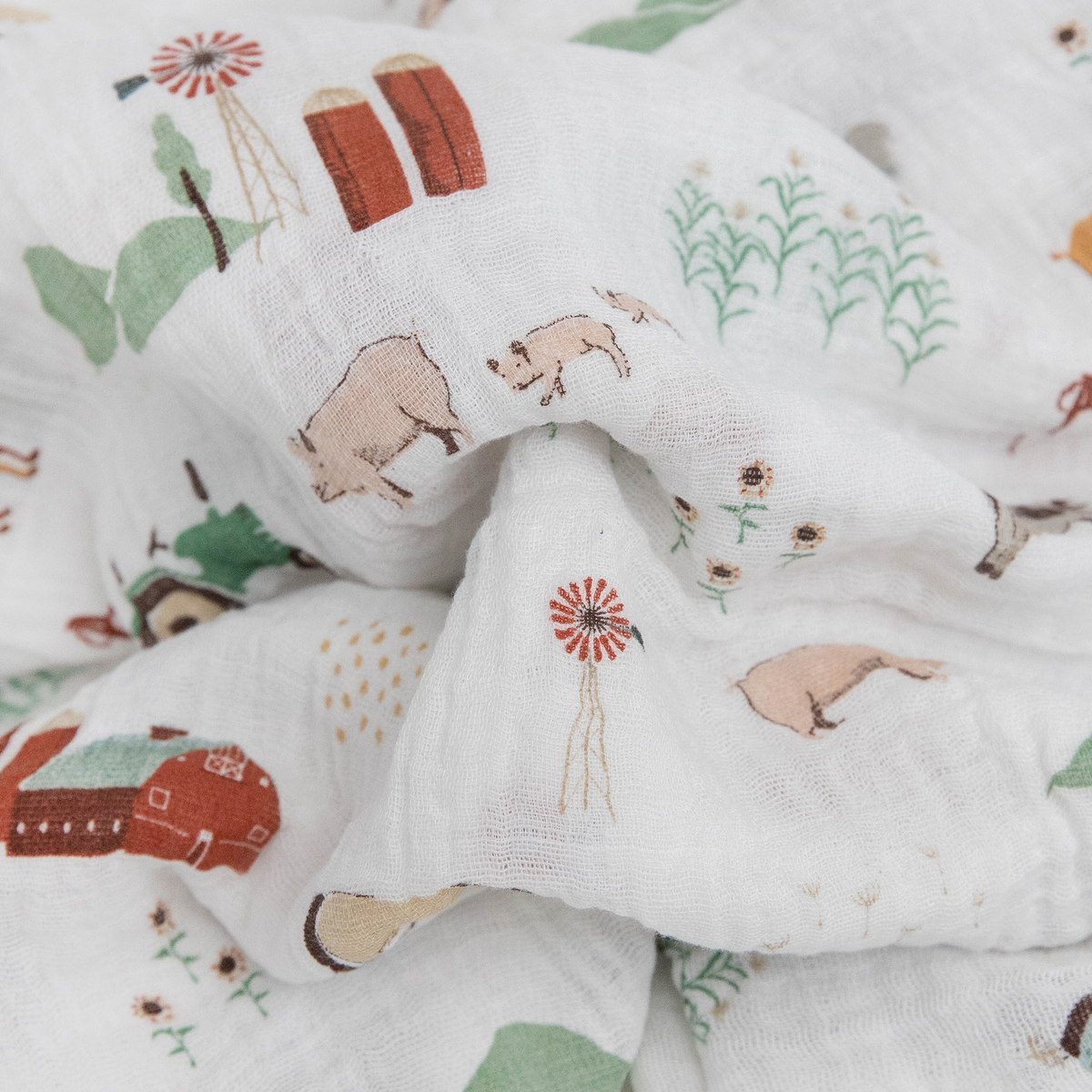 Cotton Muslin Swaddle Blanket - Farmyard - Little Birdies