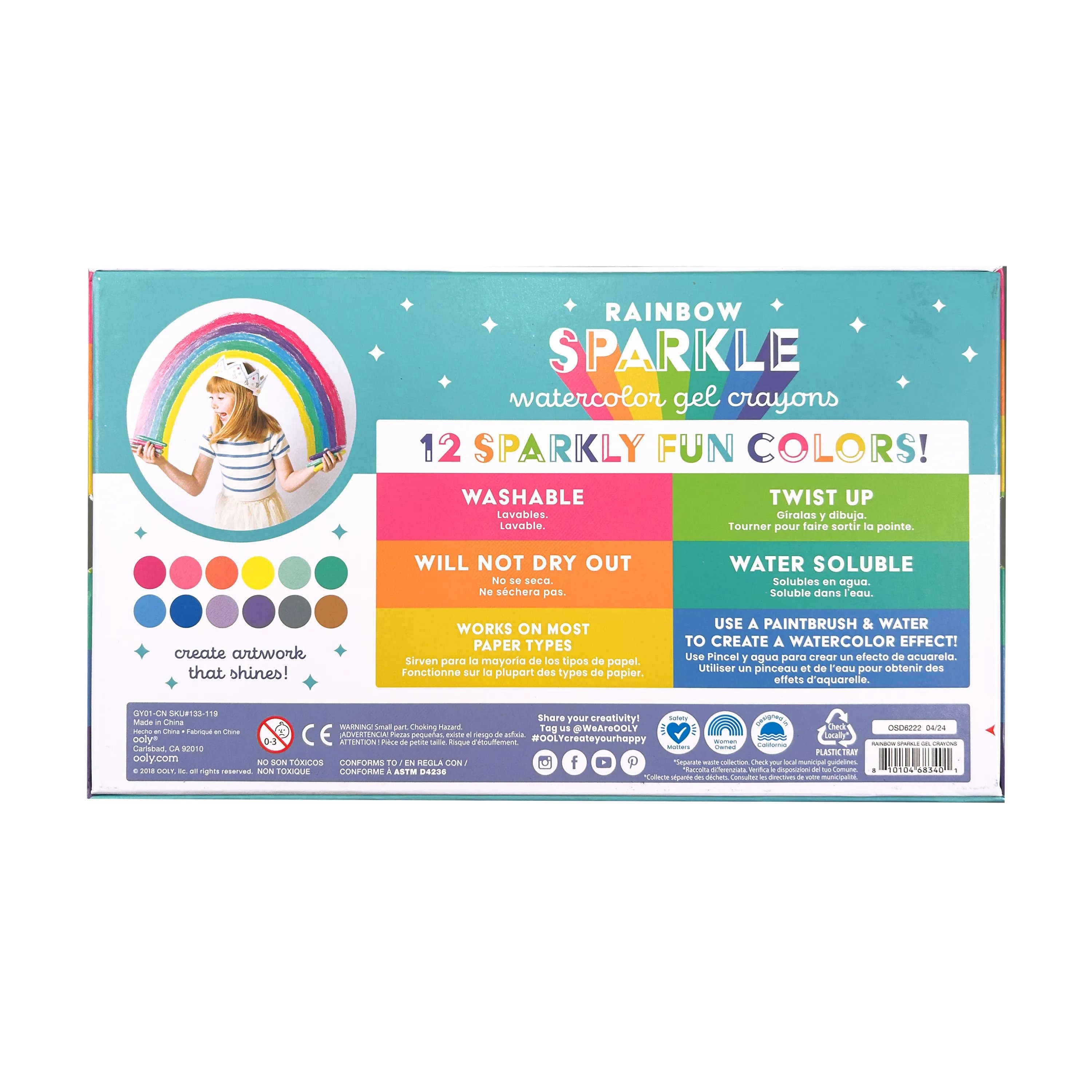 Ooly Rainbow Sparkle Metallic Watercolor Gel Crayons - Set of 12 - Little Birdies