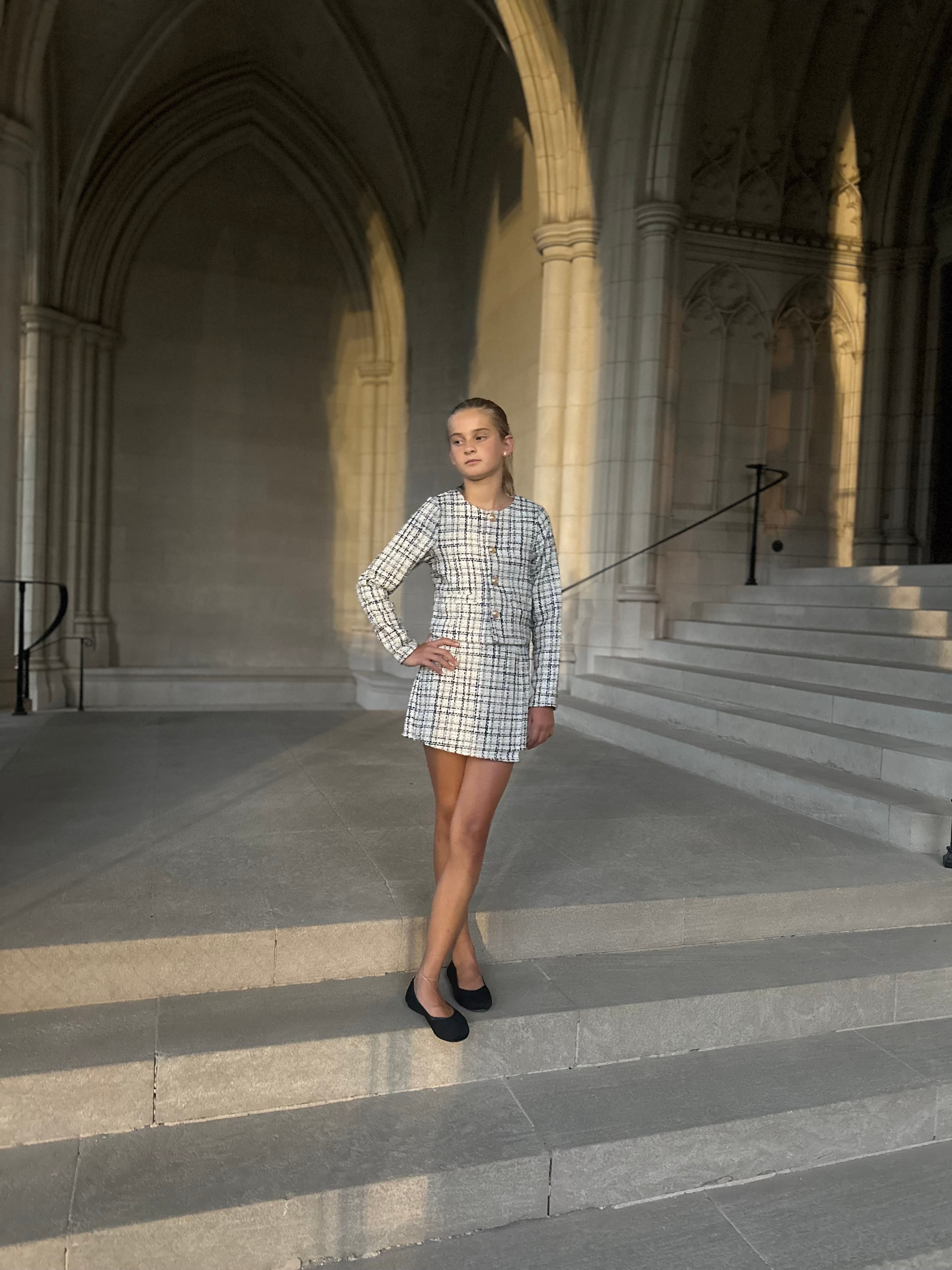 AA Black, white and gold Tweed Ruffle Skort