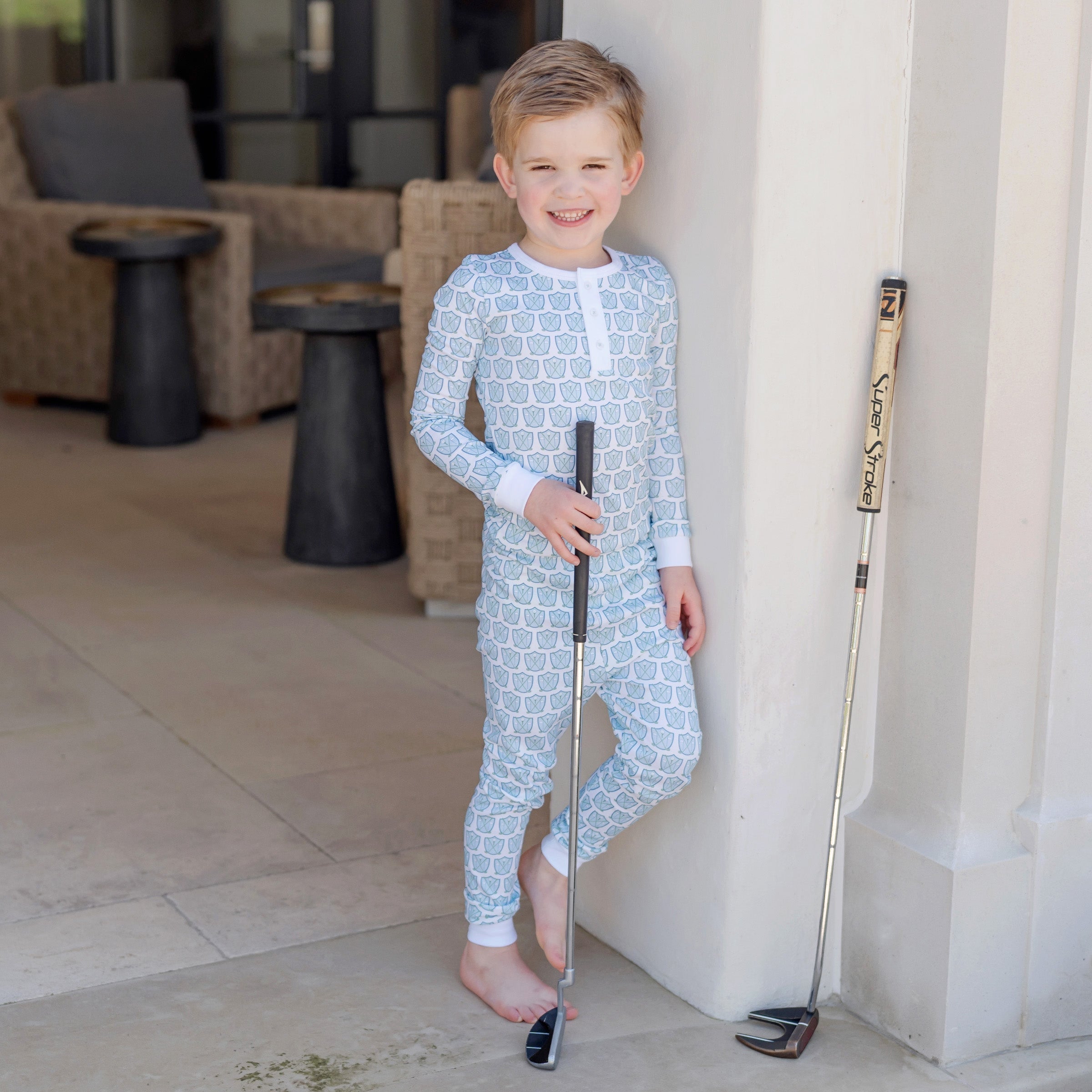 Jack Boys' Pajama Pant Set Golf Crest Blue