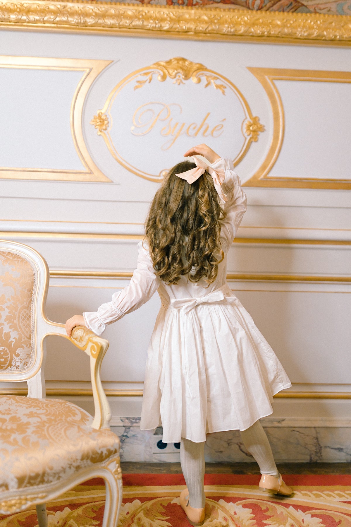 Antoinette Paris MARIE ANTOINETTE WHITE SMOCKED DRESS  long sleeve cotton embroidered with bows- Little Birdies children's boutique