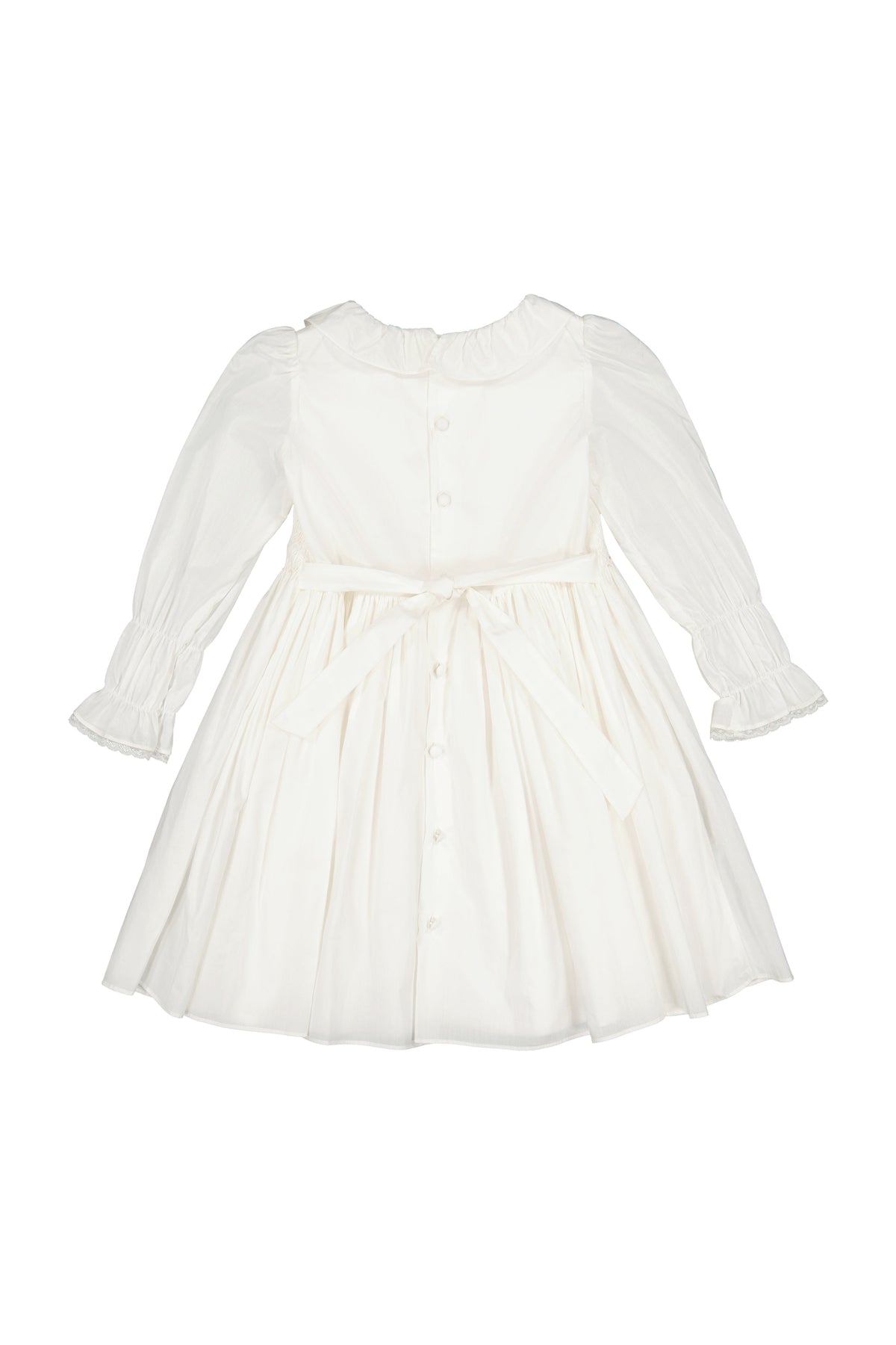 Antoinette Paris MARIE ANTOINETTE WHITE SMOCKED DRESS  long sleeve cotton embroidered with bows- Little Birdies children's boutique