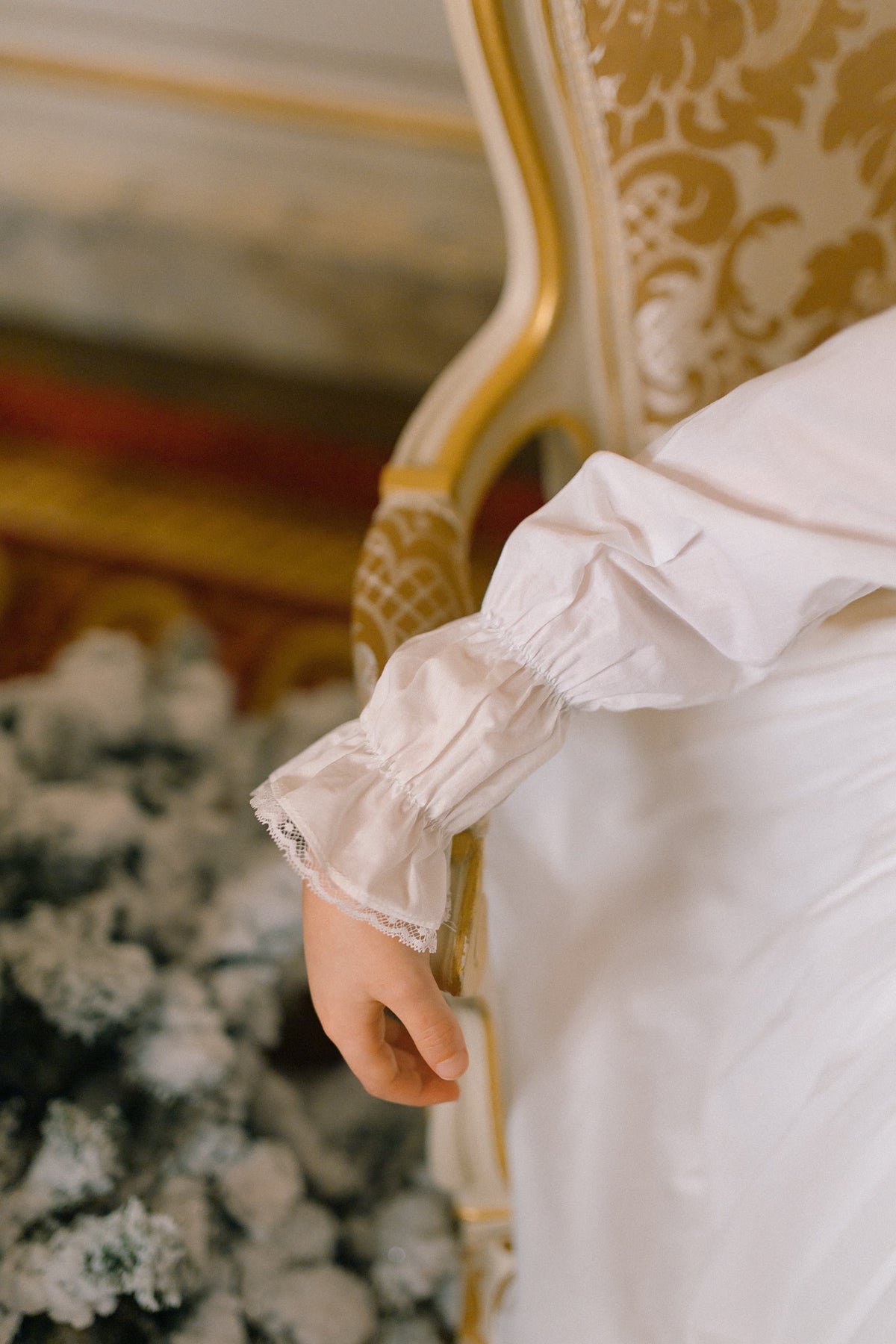 Antoinette Paris MARIE ANTOINETTE WHITE SMOCKED DRESS  long sleeve cotton embroidered with bows- Little Birdies children's boutique