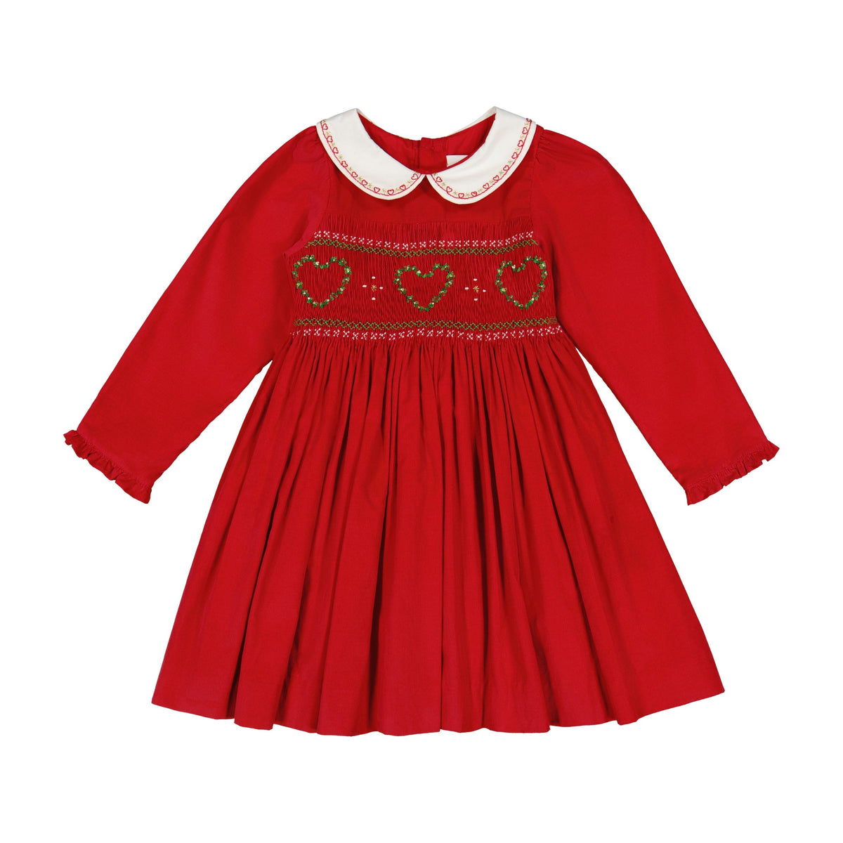 Antoinette Paris SARAH RUBY SMOCKED DRESS Red embroidered long sleeve holiday dress - Little Birdies
