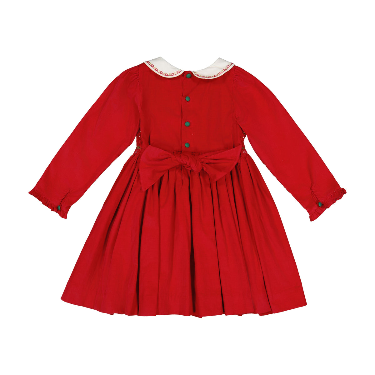 Antoinette Paris SARAH RUBY SMOCKED DRESS Red embroidered long sleeve holiday dress - Little Birdies