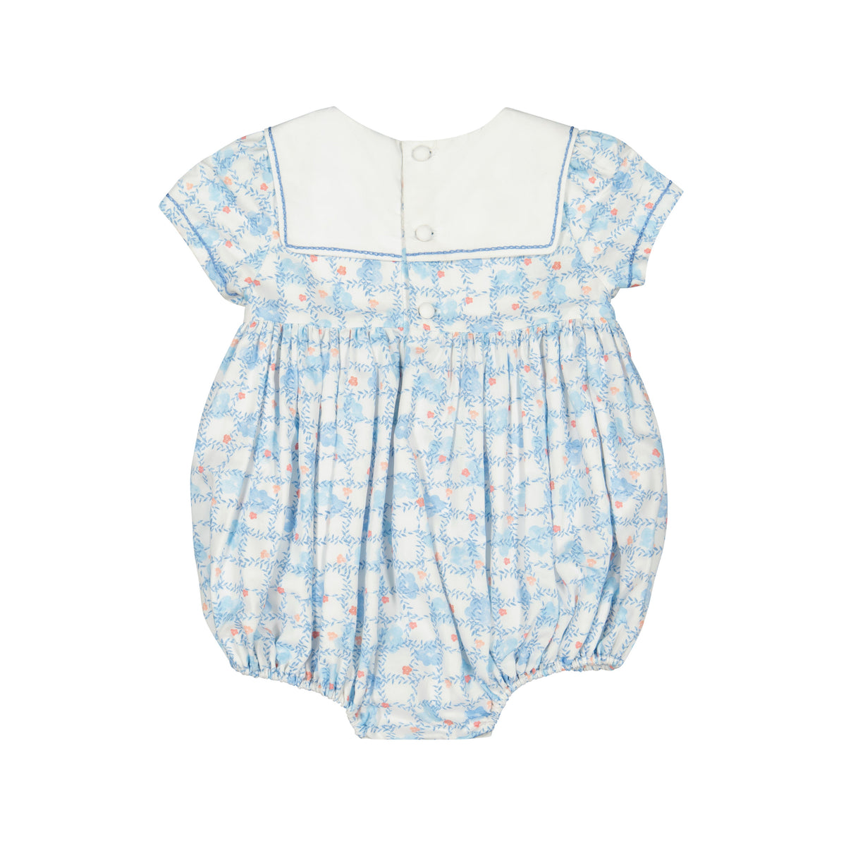 Antoinette Paris riviera-blue-floral-smocked-bubble-romper-Little Birdies