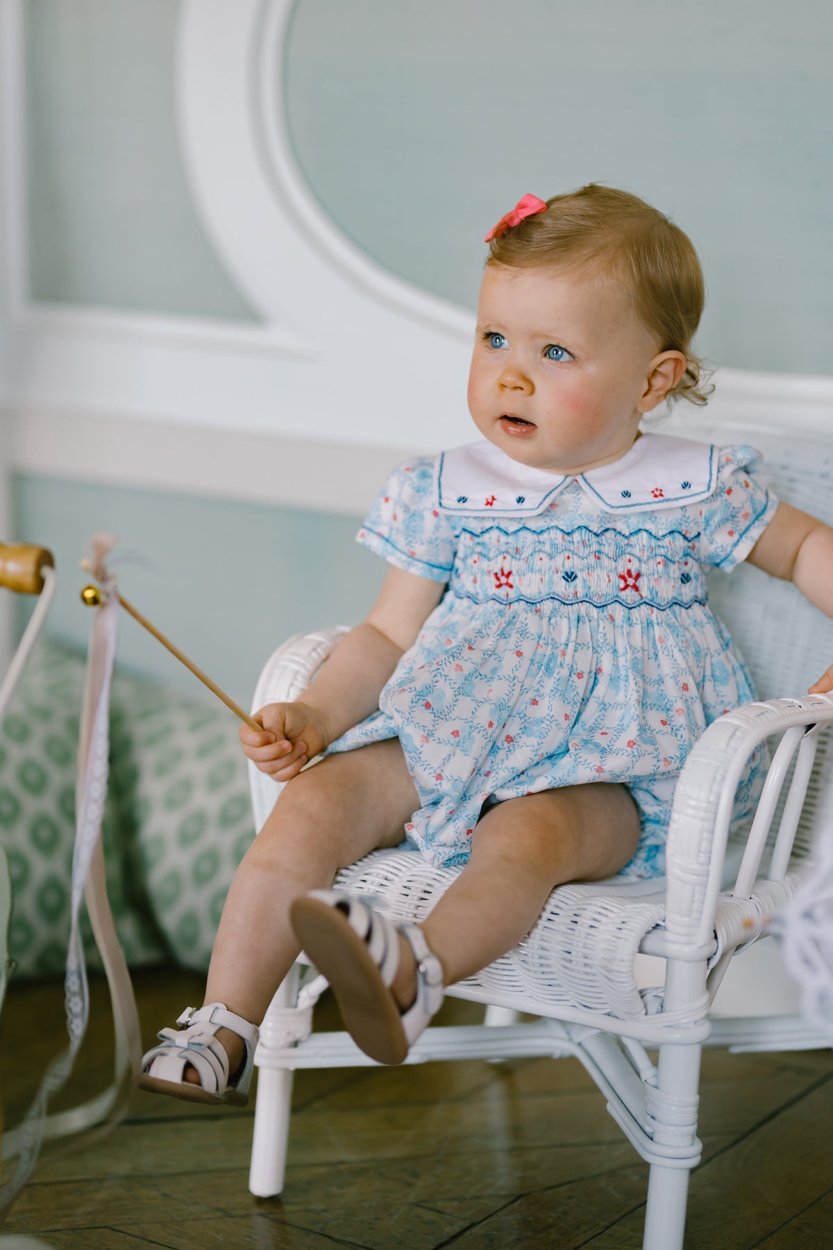 Antoinette Paris riviera-blue-floral-smocked-bubble-romper-Little Birdies