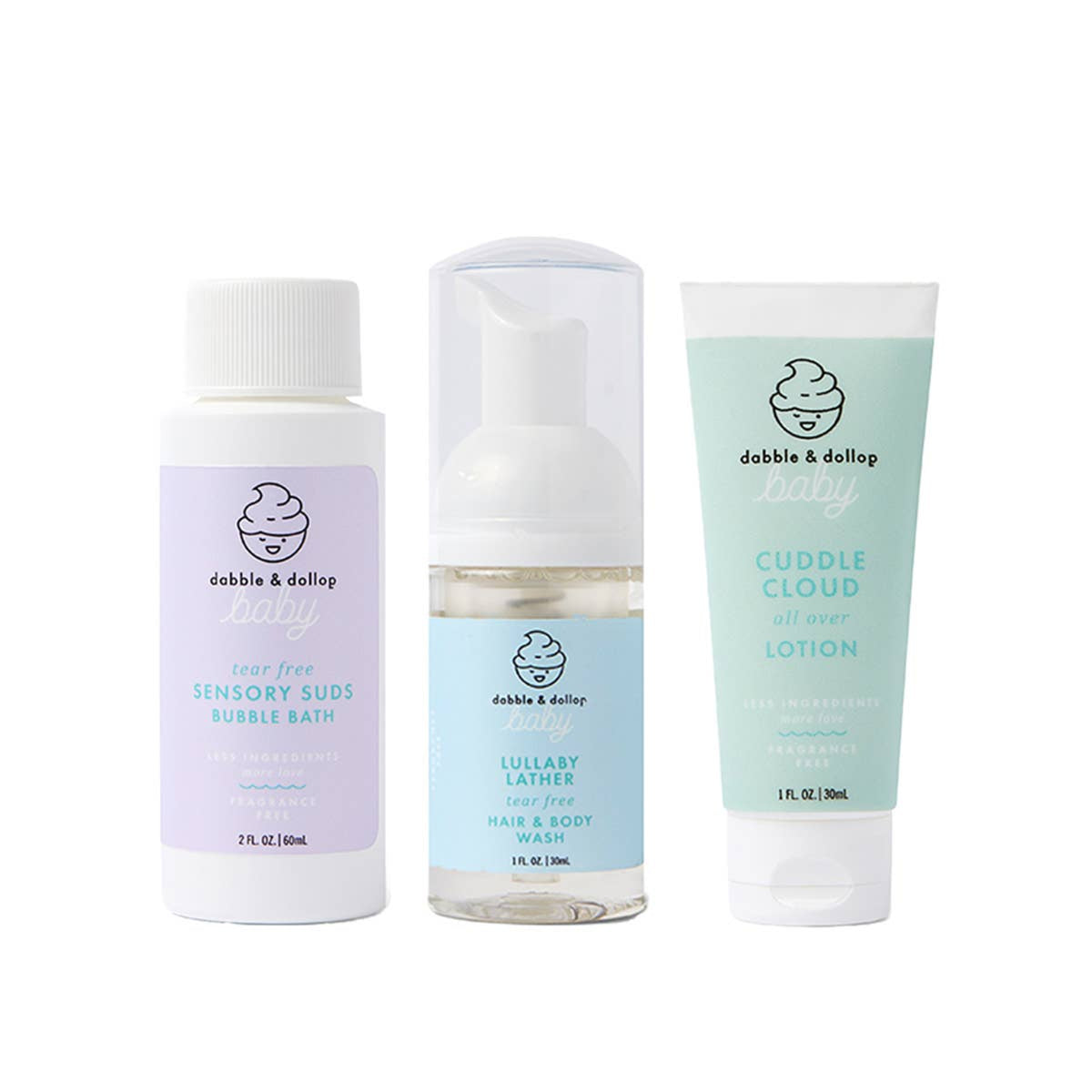 Dabble and Dollop - Bundle of Joy Mini Kit - Baby wash sensative skin- Fragrance Free - Little Birdies gifts