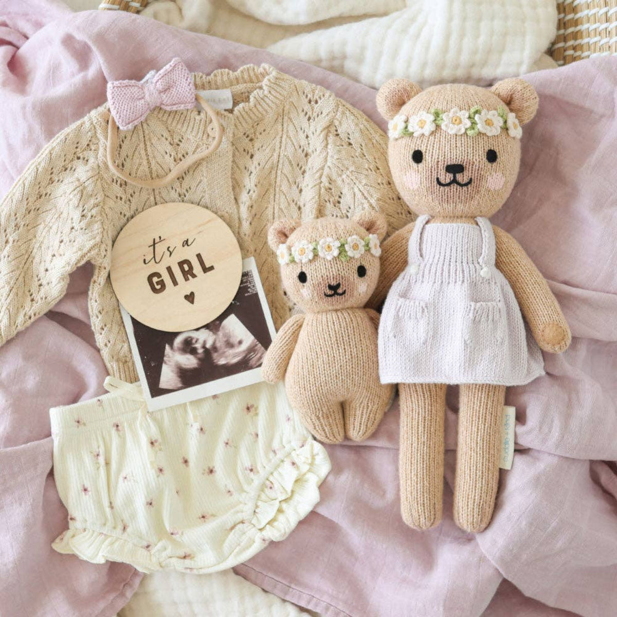Cuddle + Kind Knit Teddy Bear Stuffed Animal with flower crown - Little Birdies Boutique baby gifts