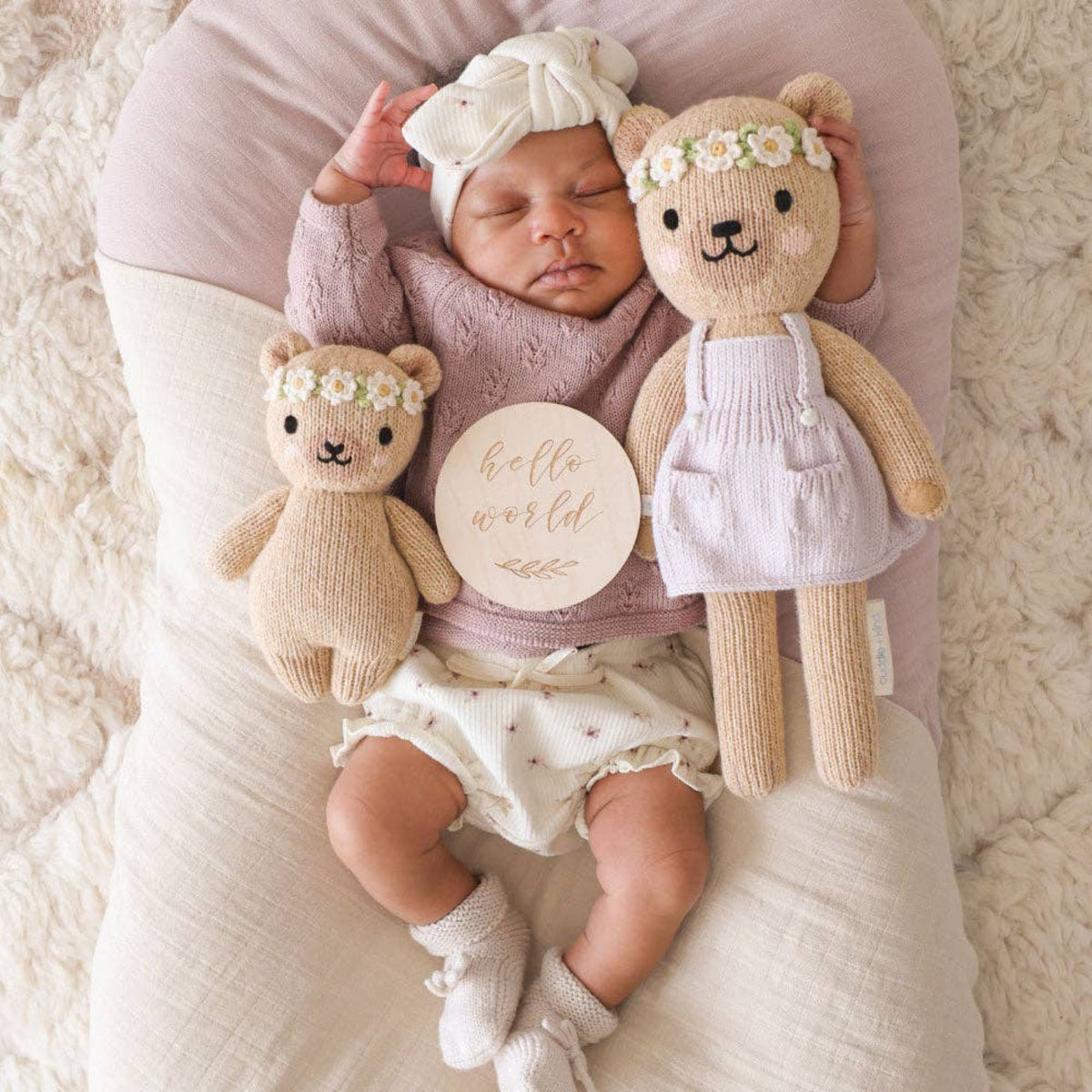 Cuddle + Kind Knit Teddy Bear Stuffed Animal with flower crown - Little Birdies Boutique baby gifts