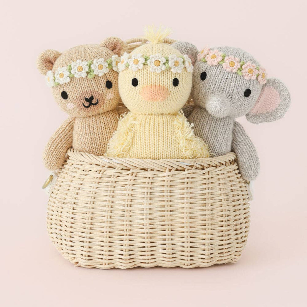 Cuddle + Kind Knit Teddy Bear Stuffed Animal with flower crown - Little Birdies Boutique baby gifts