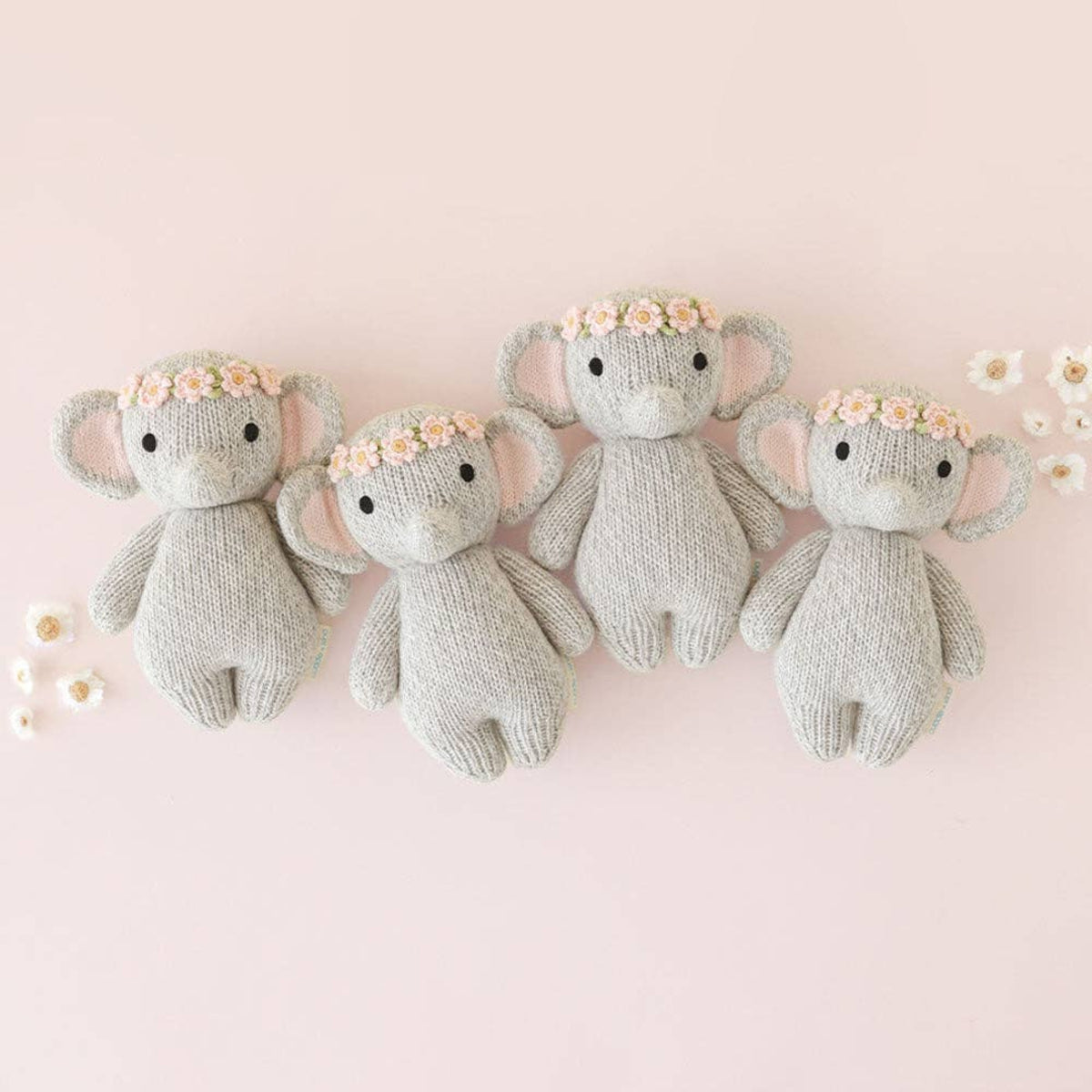 Cuddle + Kind knit baby elephant stuffed animal with flower crown Baby Elephant (blush floral) - Little Birdies Boutique Gift bundles
