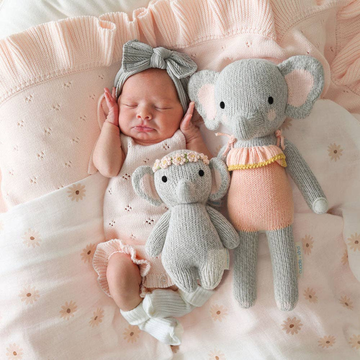 Cuddle + Kind knit baby elephant stuffed animal with flower crown Baby Elephant (blush floral) - Little Birdies Boutique Gift bundles