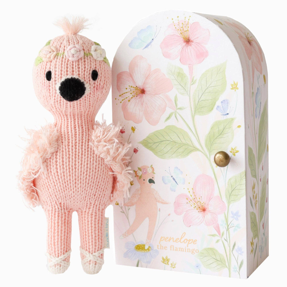 Cuddle + Kind knit pink flamingo stuffed animal Tiny Penelope the Flamingo - Little BIrdies Boutique baby gifts