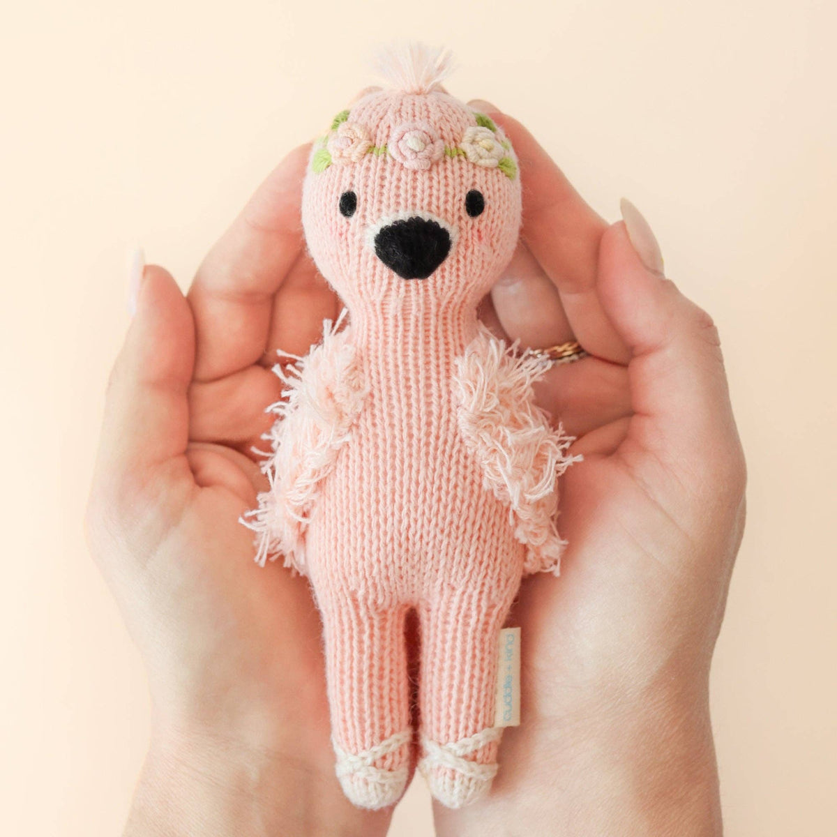Cuddle + Kind knit pink flamingo stuffed animal Tiny Penelope the Flamingo - Little BIrdies Boutique baby gifts