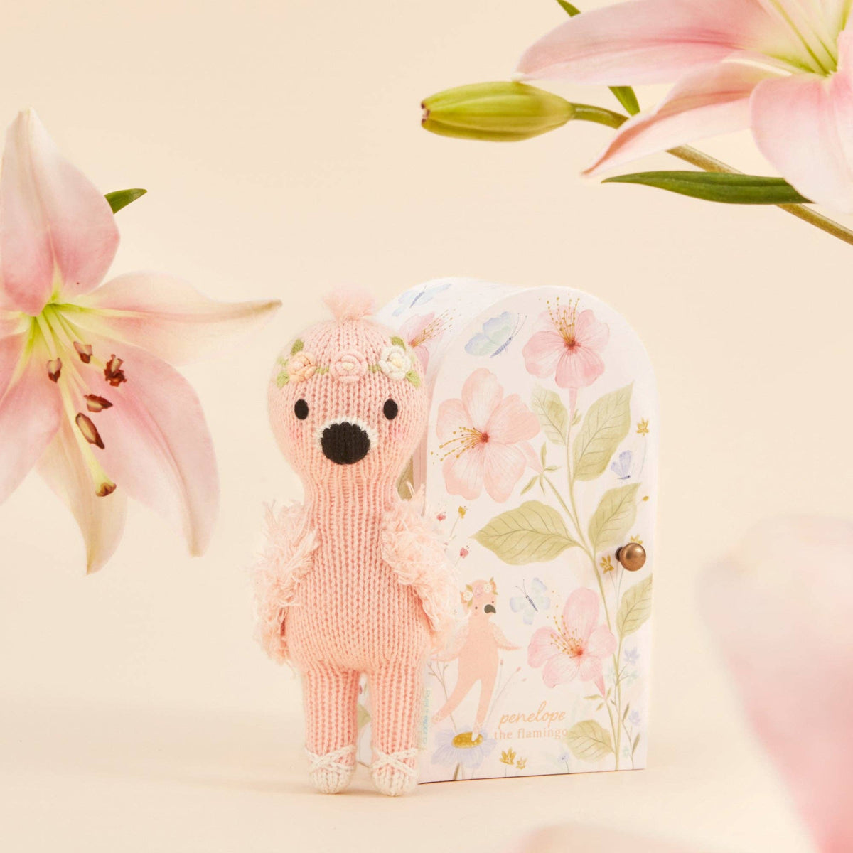 Cuddle + Kind knit pink flamingo stuffed animal Tiny Penelope the Flamingo - Little BIrdies Boutique baby gifts