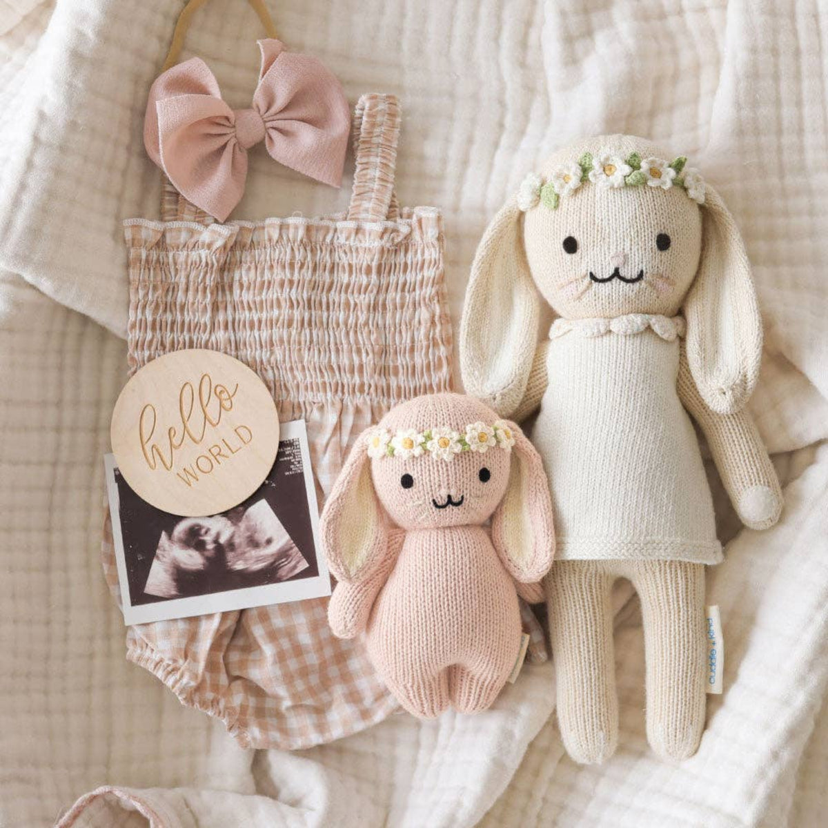 Cuddle + Kind mini stuffed pink bunny with flower crown Baby Bunny- Rose with Ivory Floral Crown - Little Birdies Boutique gift sets
