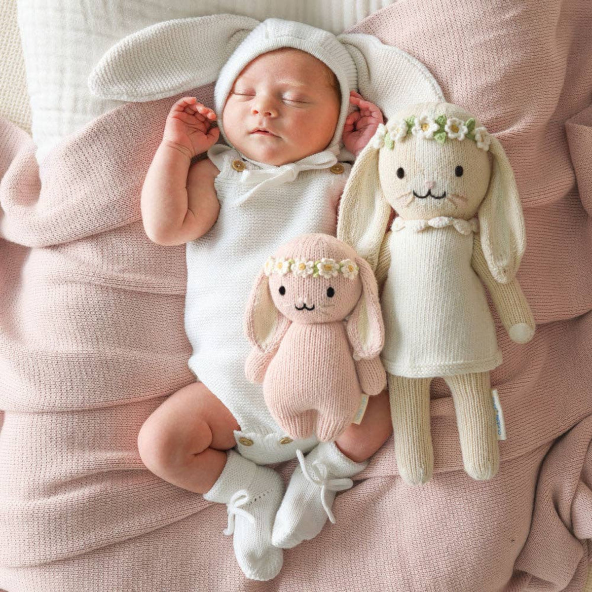 Cuddle + Kind mini stuffed pink bunny with flower crown Baby Bunny- Rose with Ivory Floral Crown - Little Birdies Boutique gift sets