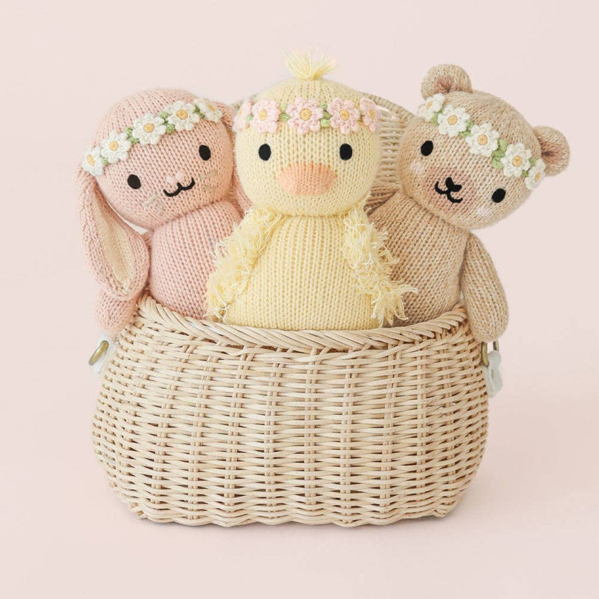 Cuddle + Kind mini stuffed pink bunny with flower crown Baby Bunny- Rose with Ivory Floral Crown - Little Birdies Boutique gift sets