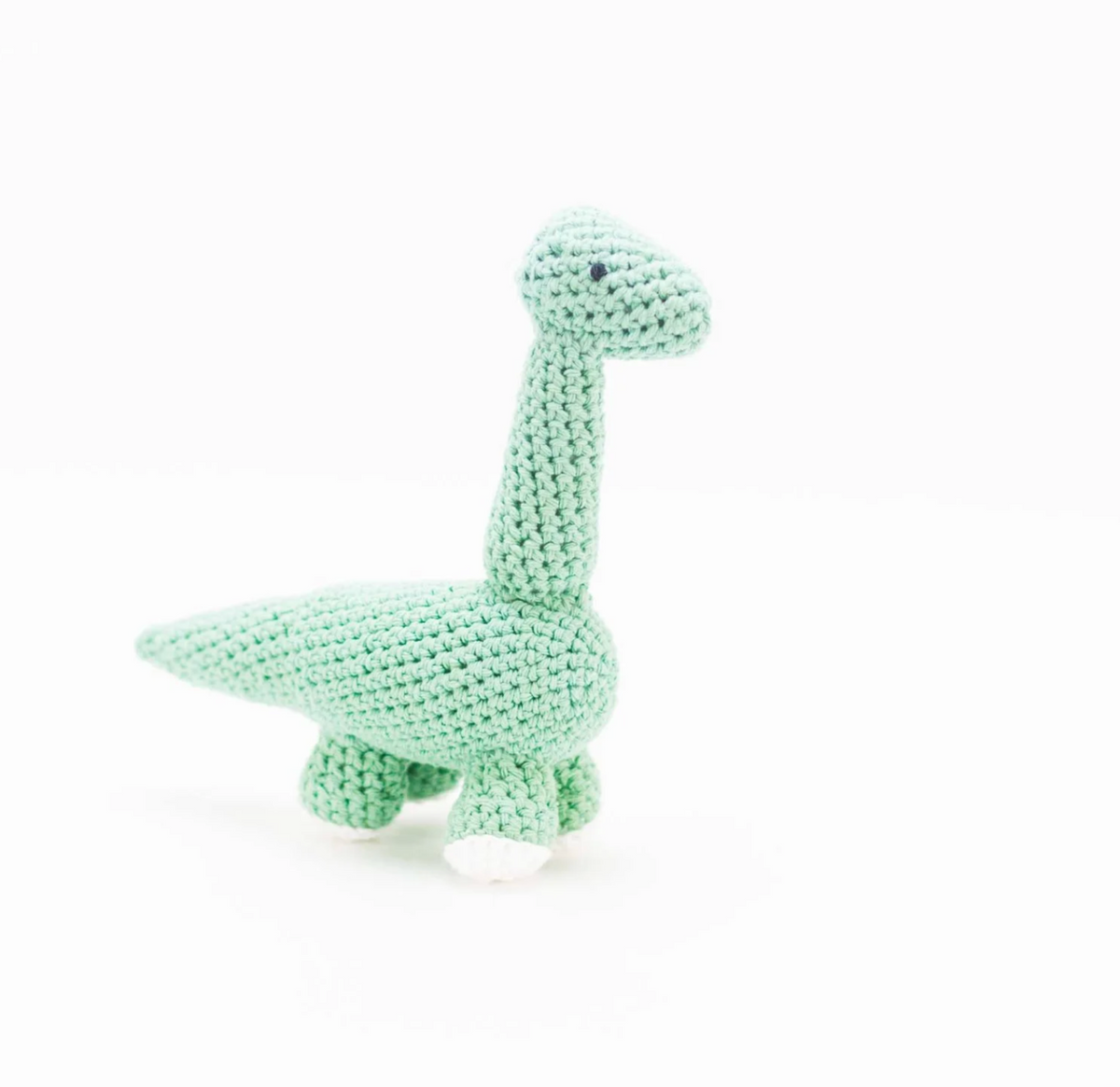 Hooked and Loopy Diplodocus Dinosaur - Mint Green Hand knit dino baby toy - LIttle Birdies