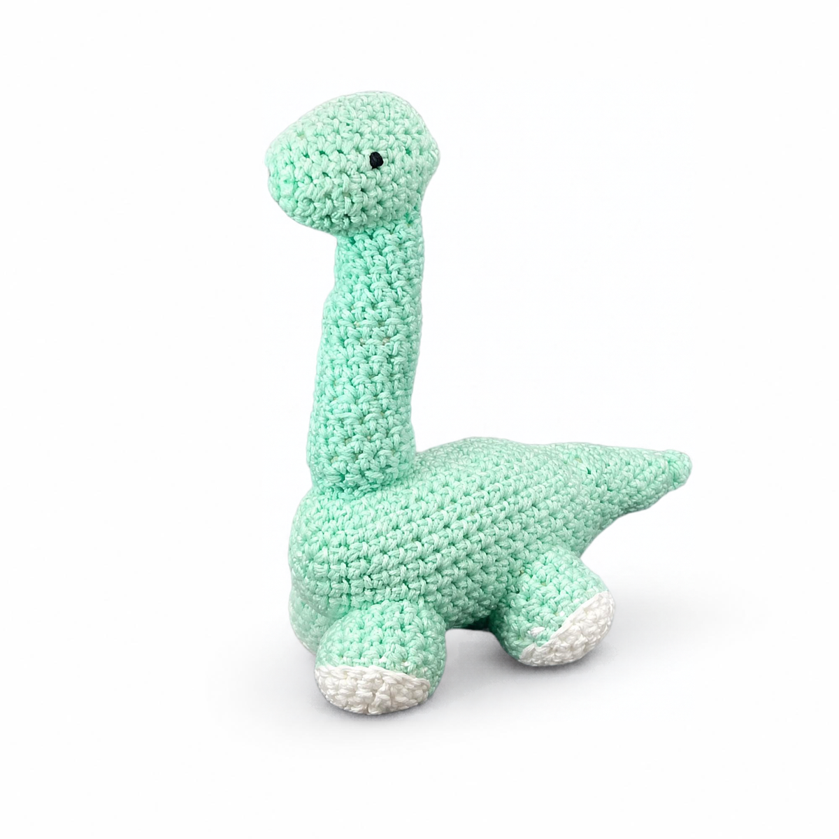 Hooked and Loopy Diplodocus Dinosaur - Mint Green Hand knit dino baby toy - LIttle Birdies