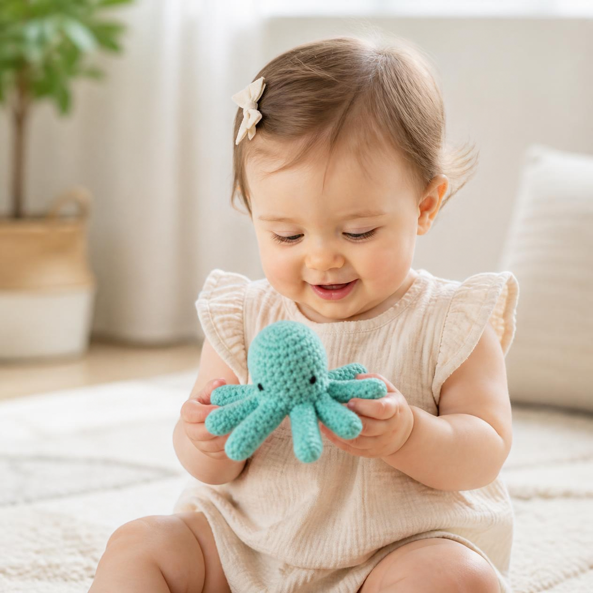 Hooked and Loopy Hand Knit Knit Mini Octopus Toy - Blue Green - Under the sea nautical baby toy - Little Birdies