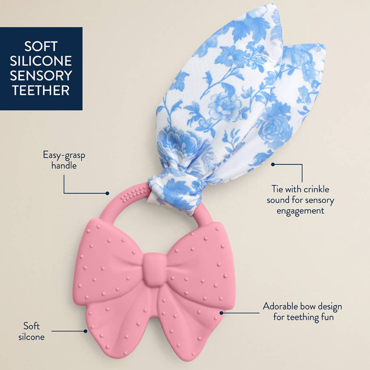 Itzy Ritzy pink silicone bow teether Crinkle Crew™ Bow - Little Birdies Boutique children's store