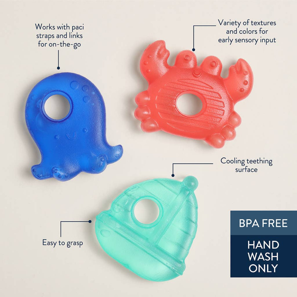 Itzy Ritzy silicone frozen baby teether nautical Nautical Cutie Coolers™ Soothing Water-filled Teethers - Little Birdies boutique children's store