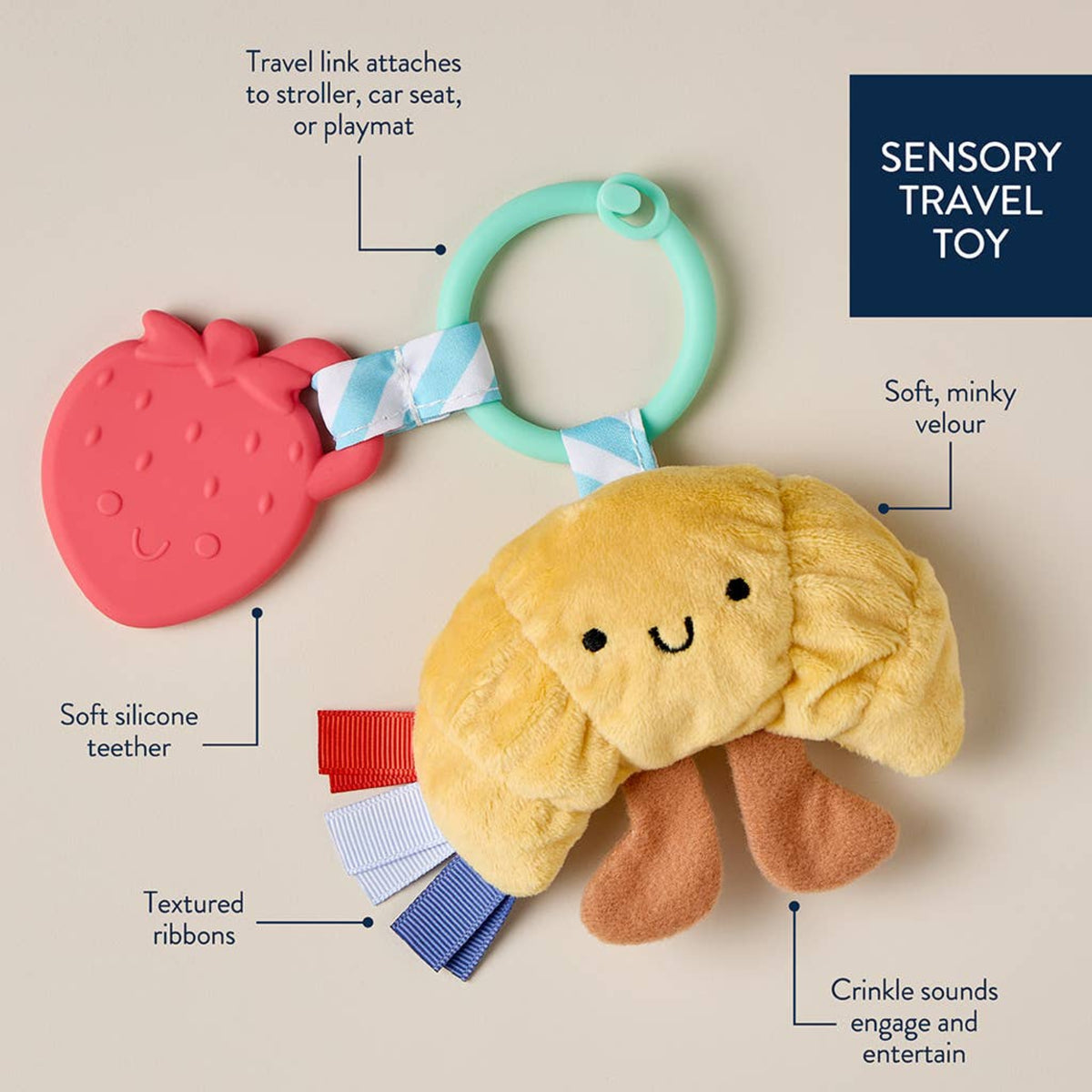 Itzy Ritzy silicone teether plush baby toy Croissant Itzy Pal™ - Little Birdies Boutique children's store