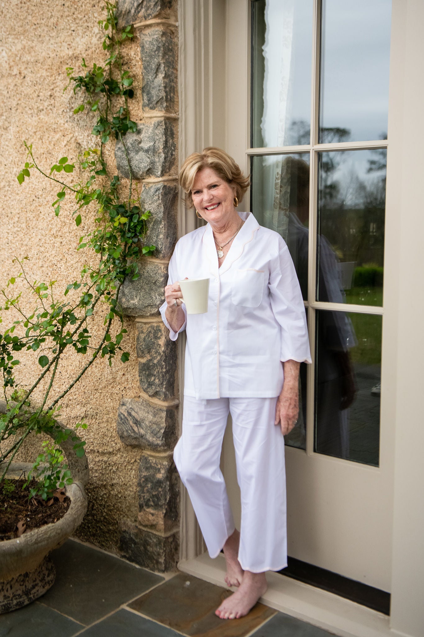 SCALLOPED TAPE TRIM COTTON PAJAMAS