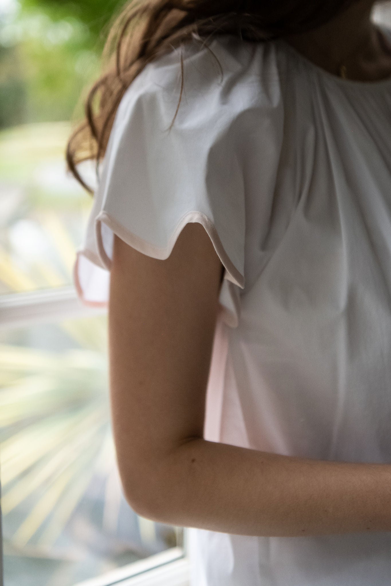 SCALLOPED TAPE TRIM COTTON SHORT SLEEVE PAJAMAS