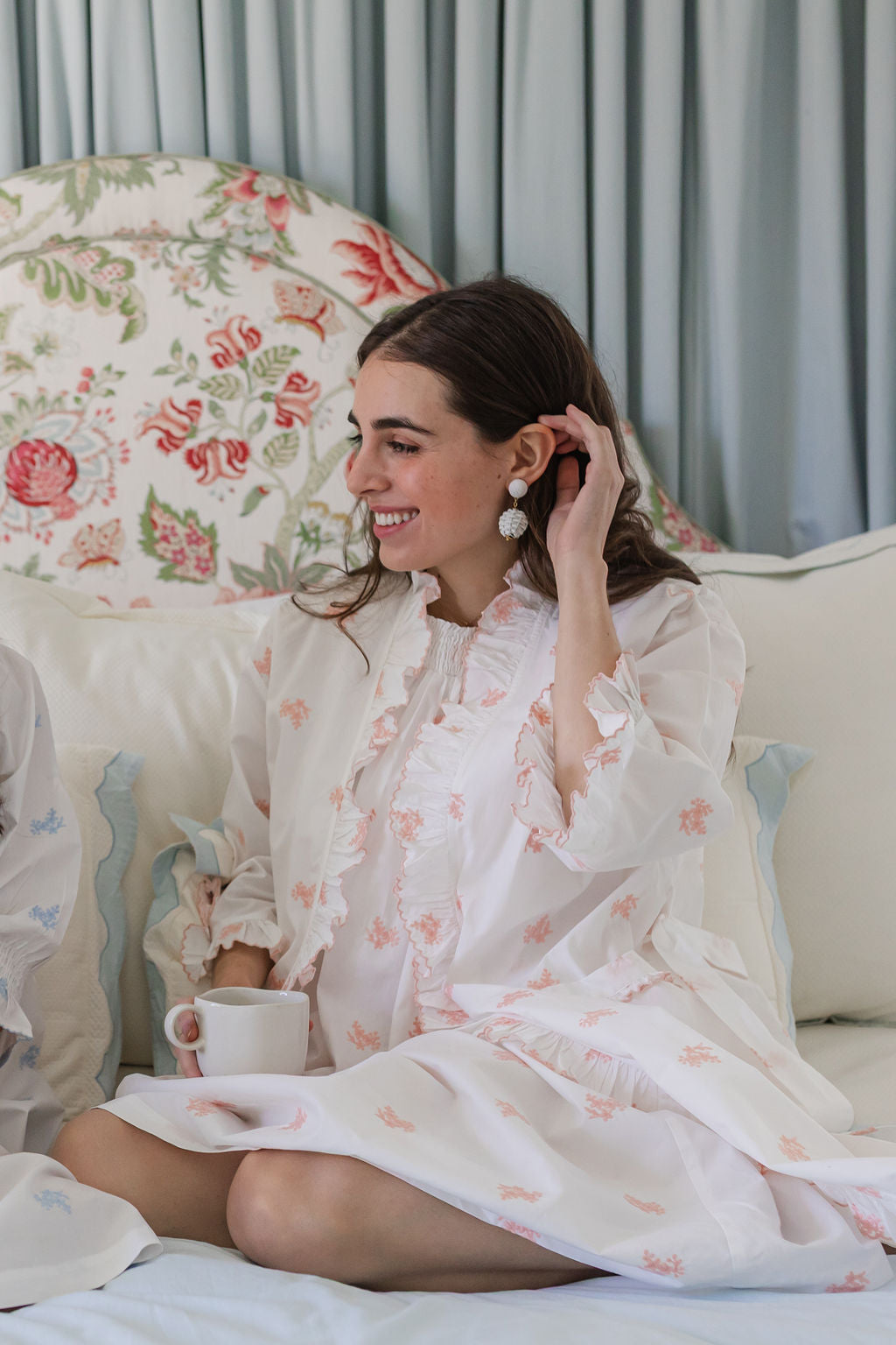 RUCHED COTTON EMBROIDERED NIGHTGOWN