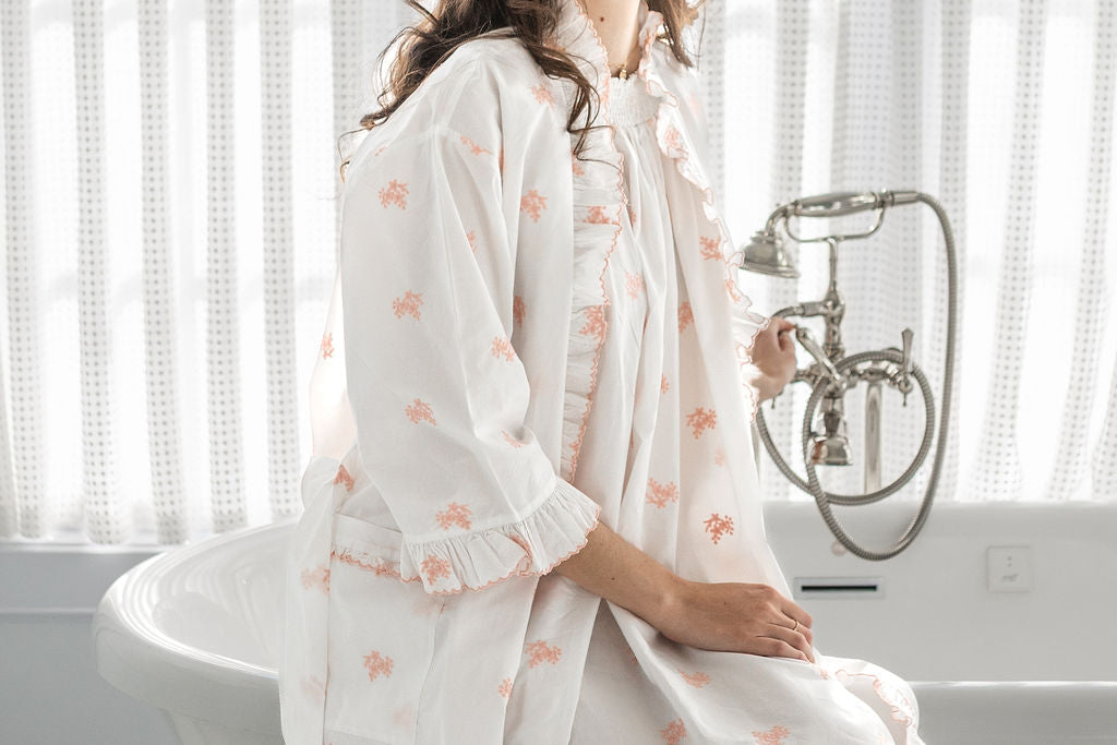 RUCHED COTTON EMBROIDERED NIGHTGOWN