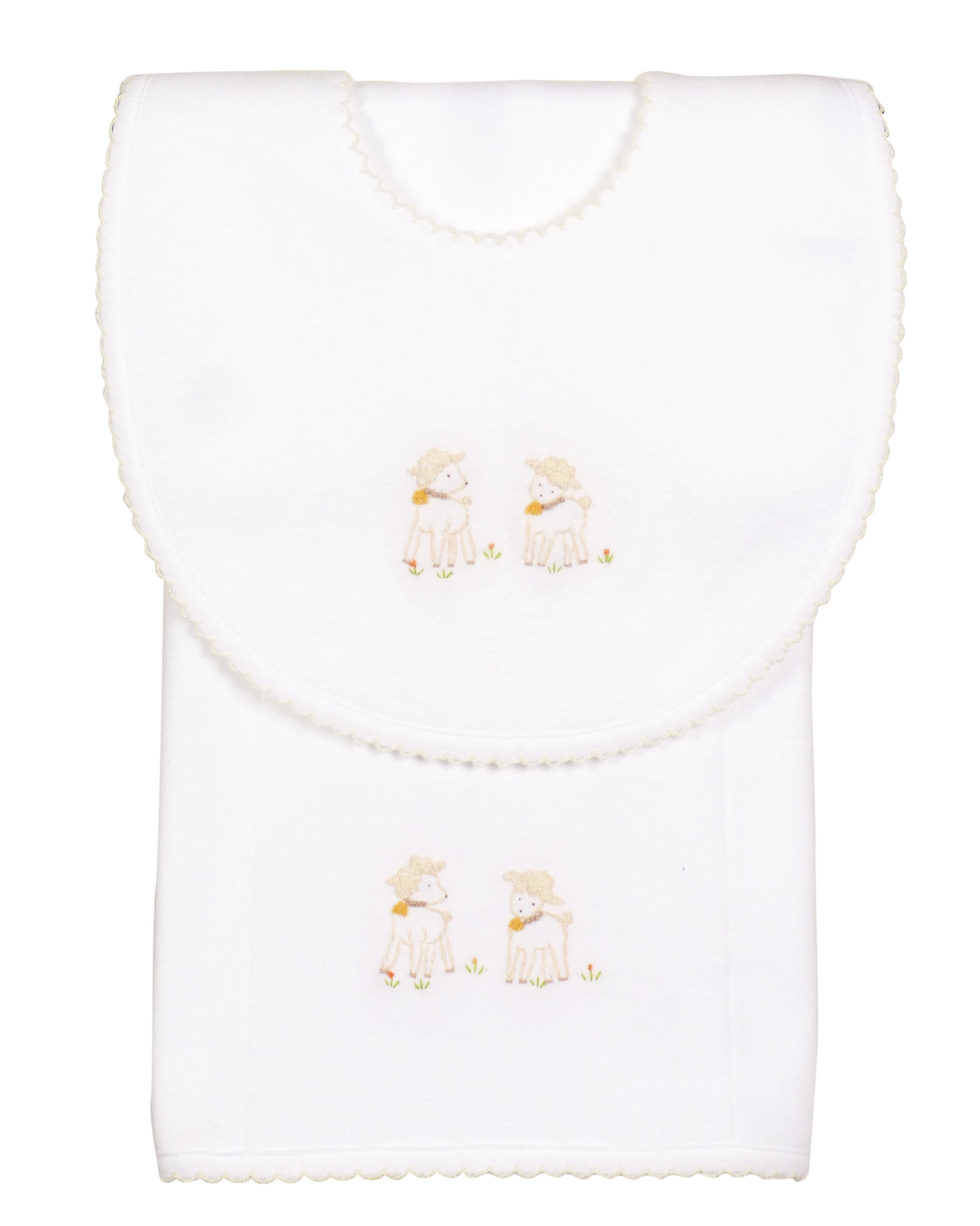 Lambikins Bib & Burp Cloth - Egyptian Cotton Knit - Cream